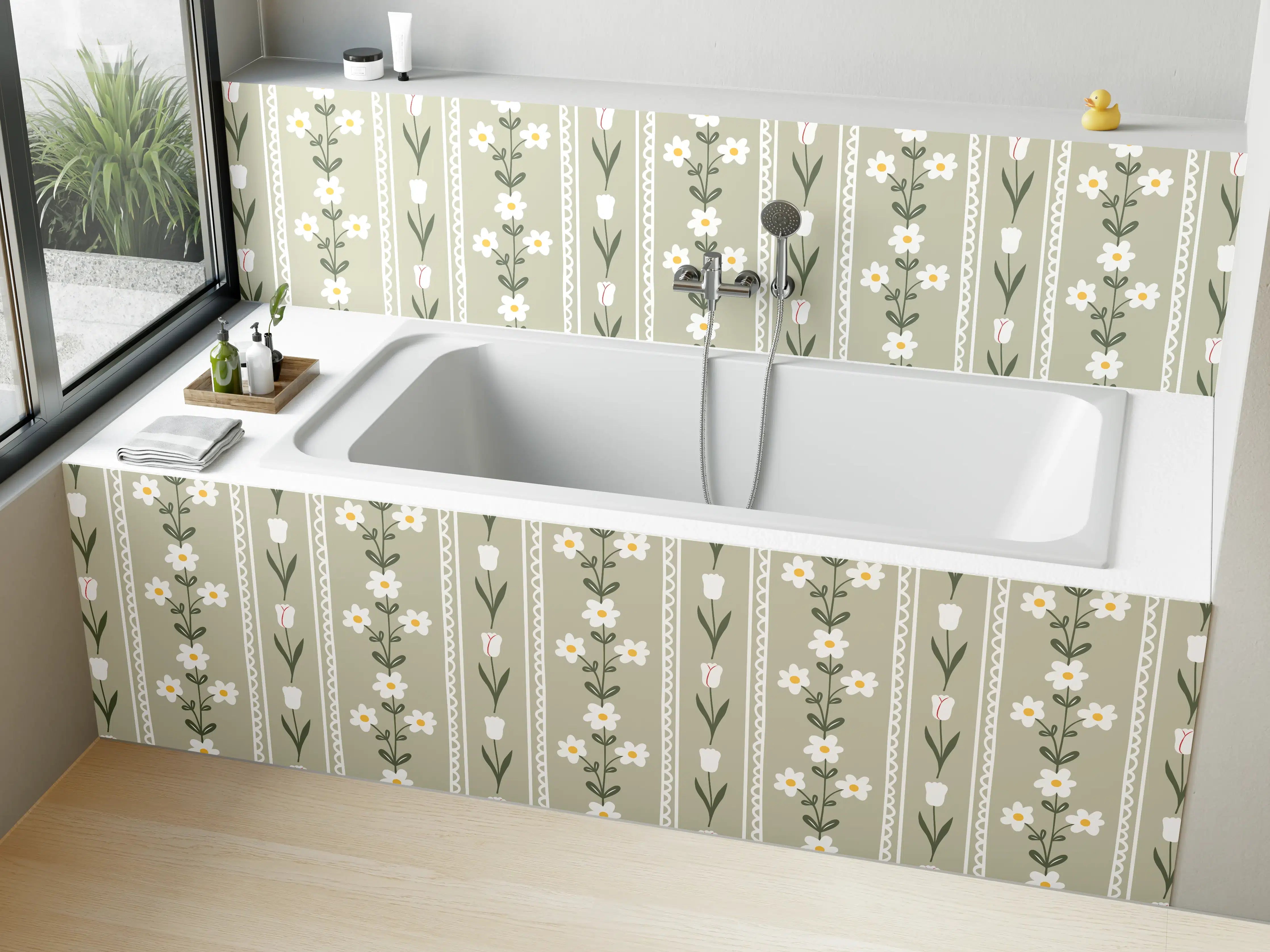 Badewannen-Rückwand - Vintage Bloom Beige Blumen Tapete
