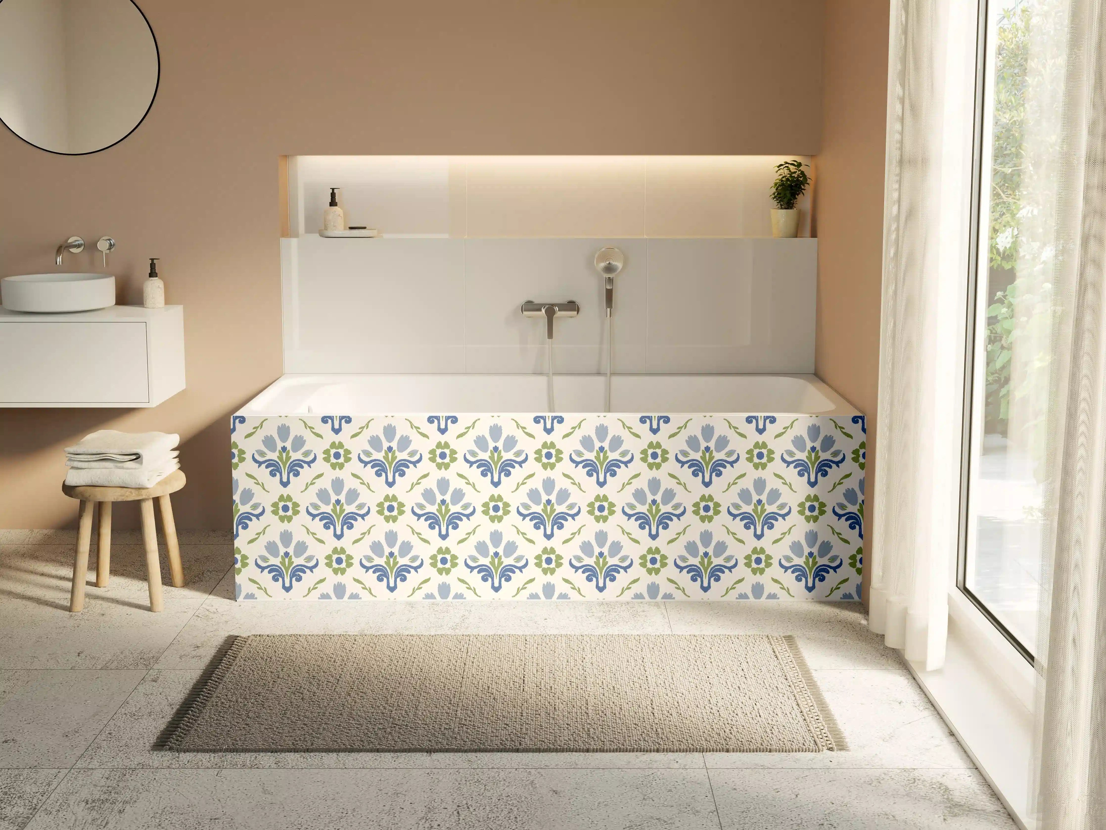 Badewannen-Rückwand - Vintage Bloom Blau-Grün Tapete