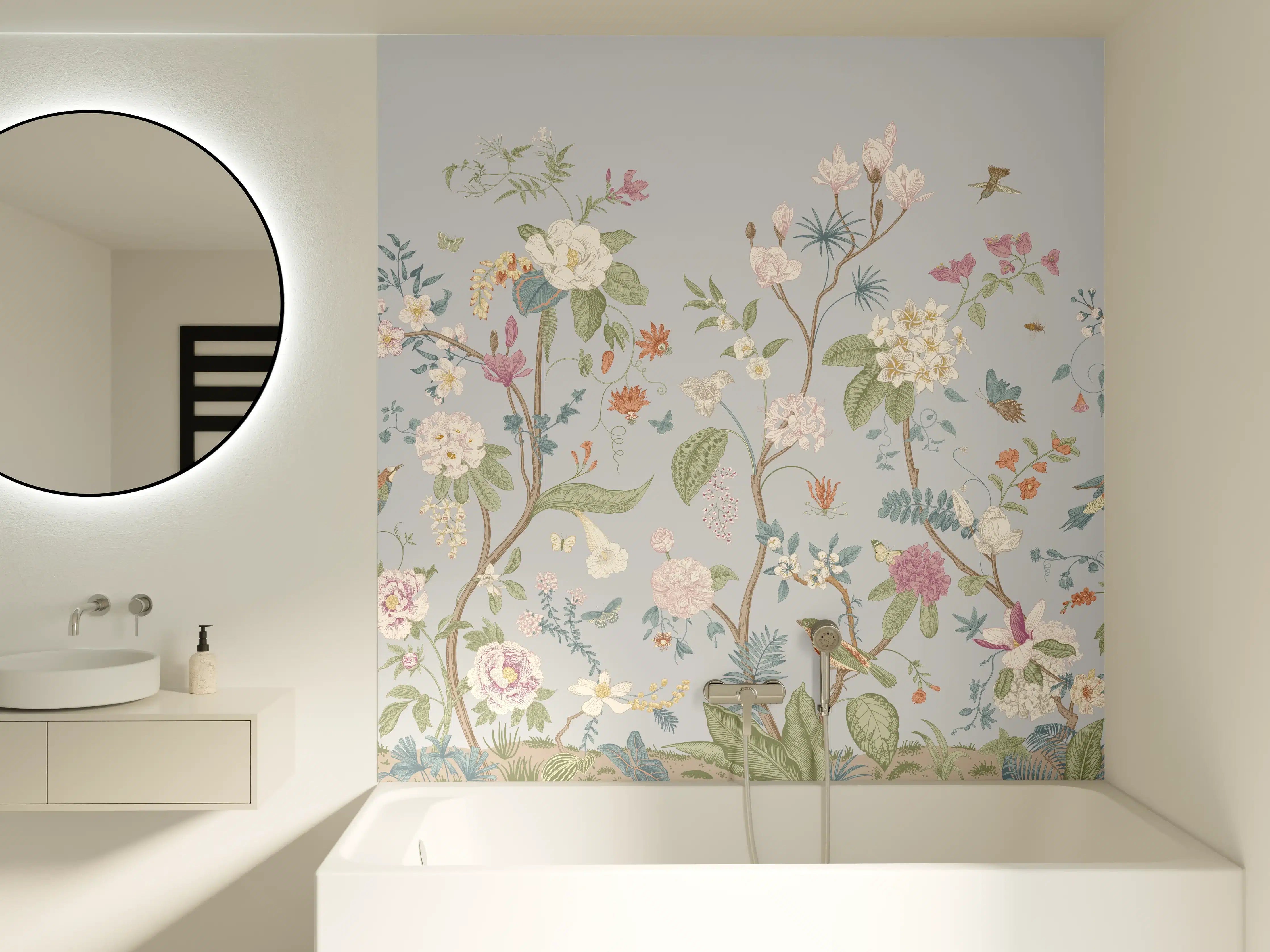 Badewannen-Rückwand - Vintage Bloom Blumenbordüre Grau-Rosa