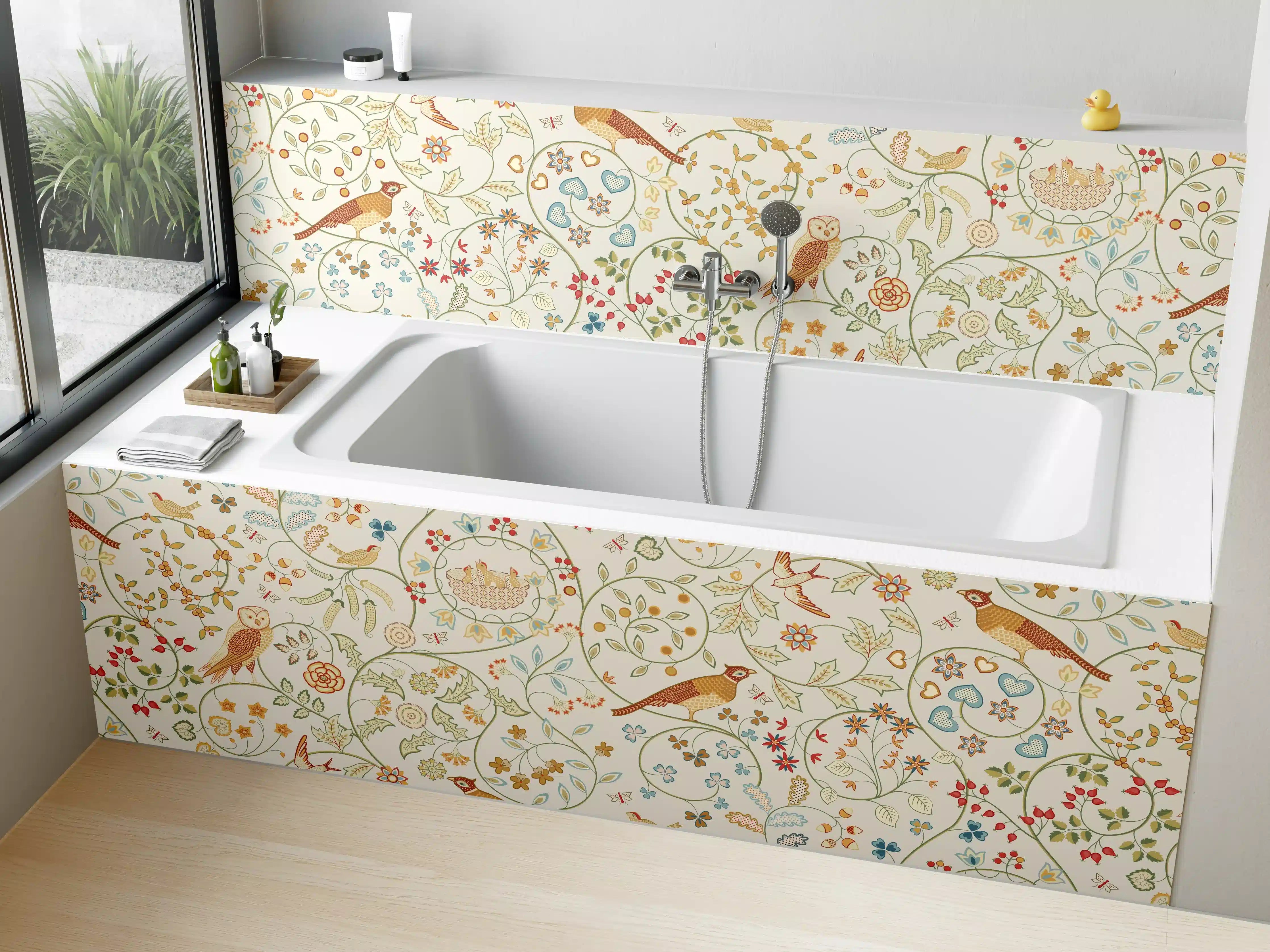 Badewannen-Rückwand - Vintage Bloom Blumenmuster Beige