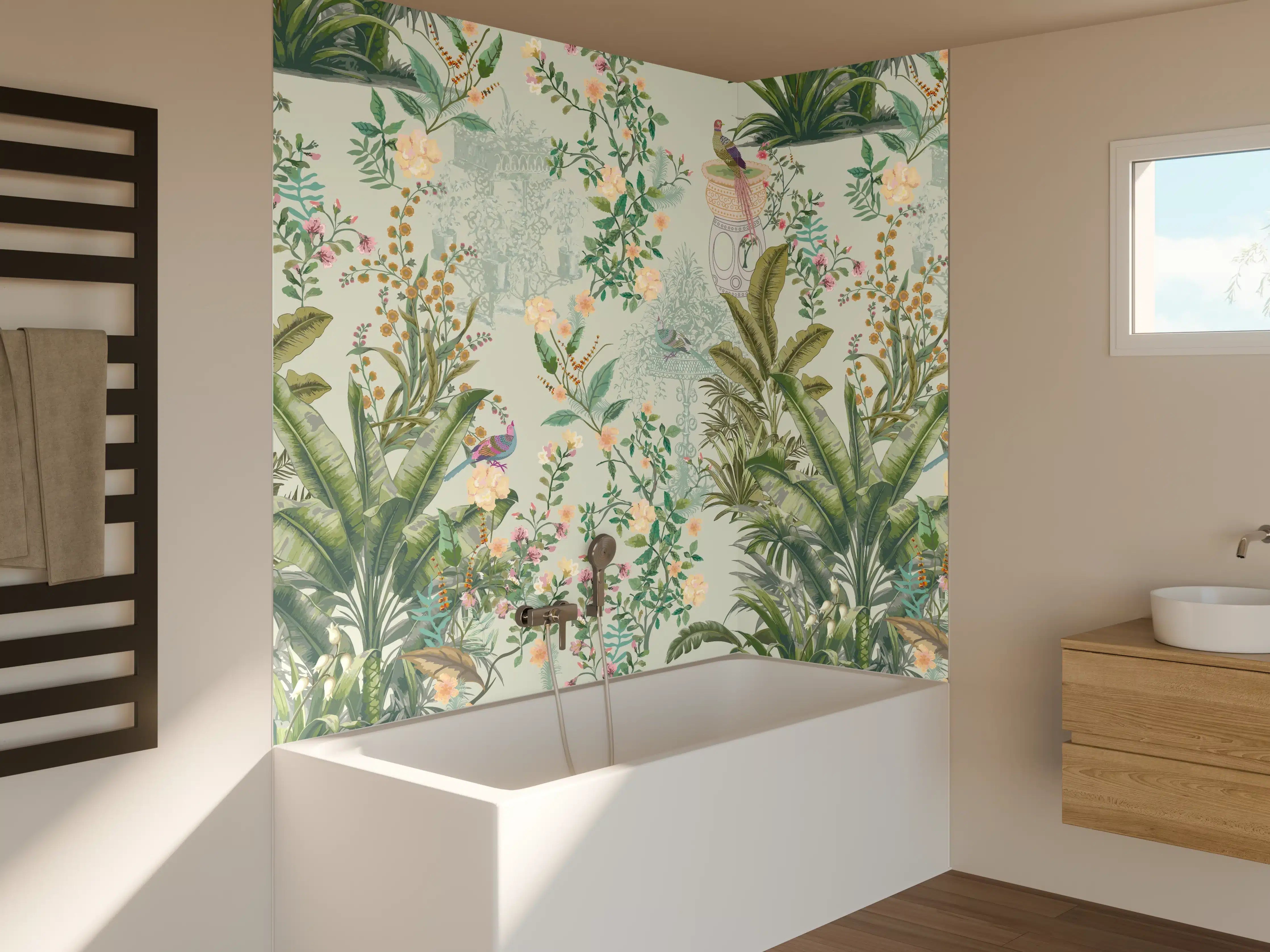 Badewannen-Rückwand - Vintage Bloom Grünes Refugium