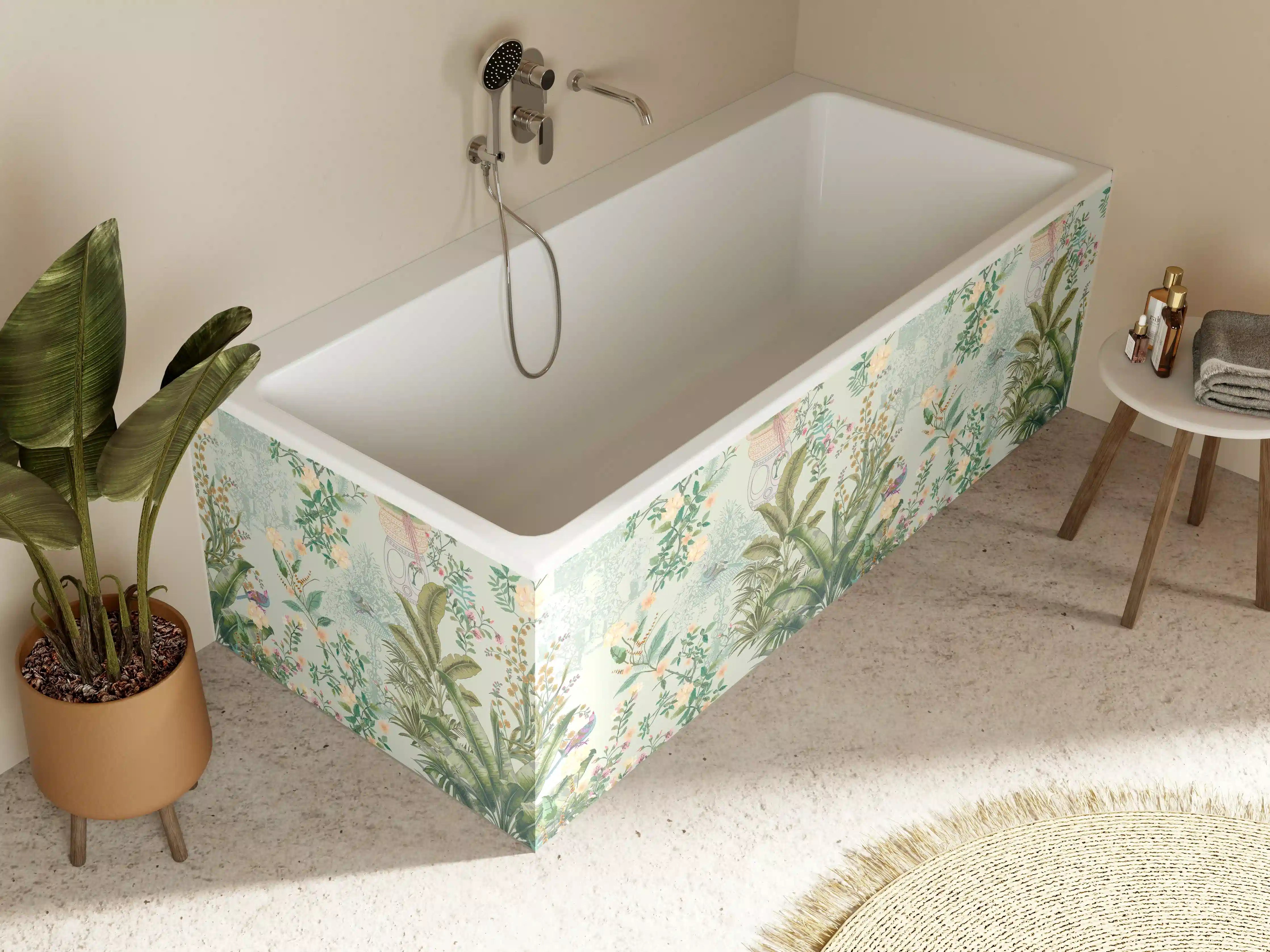 Badewannen-Rückwand - Vintage Bloom Grünes Refugium