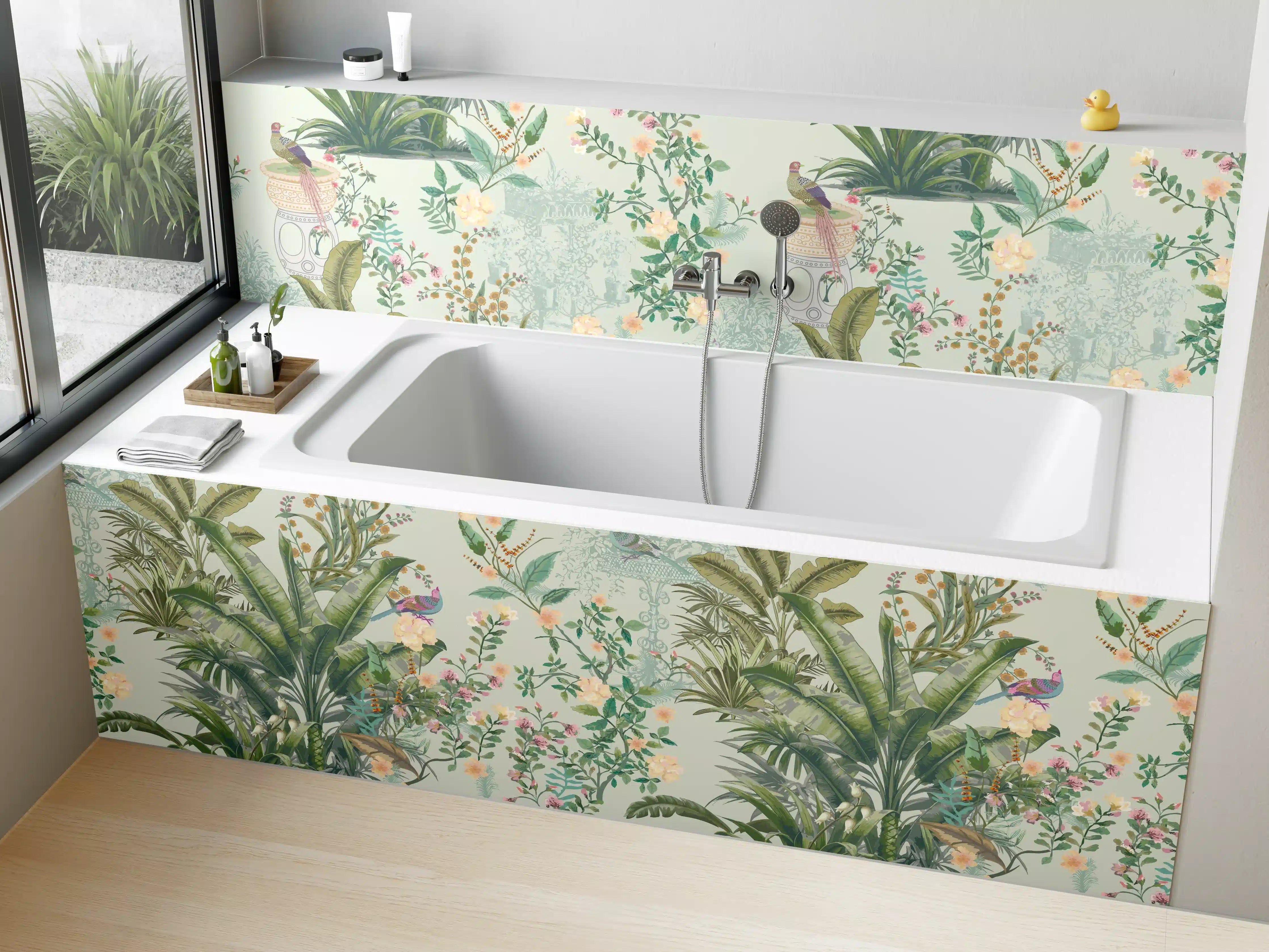 Badewannen-Rückwand - Vintage Bloom Grünes Refugium