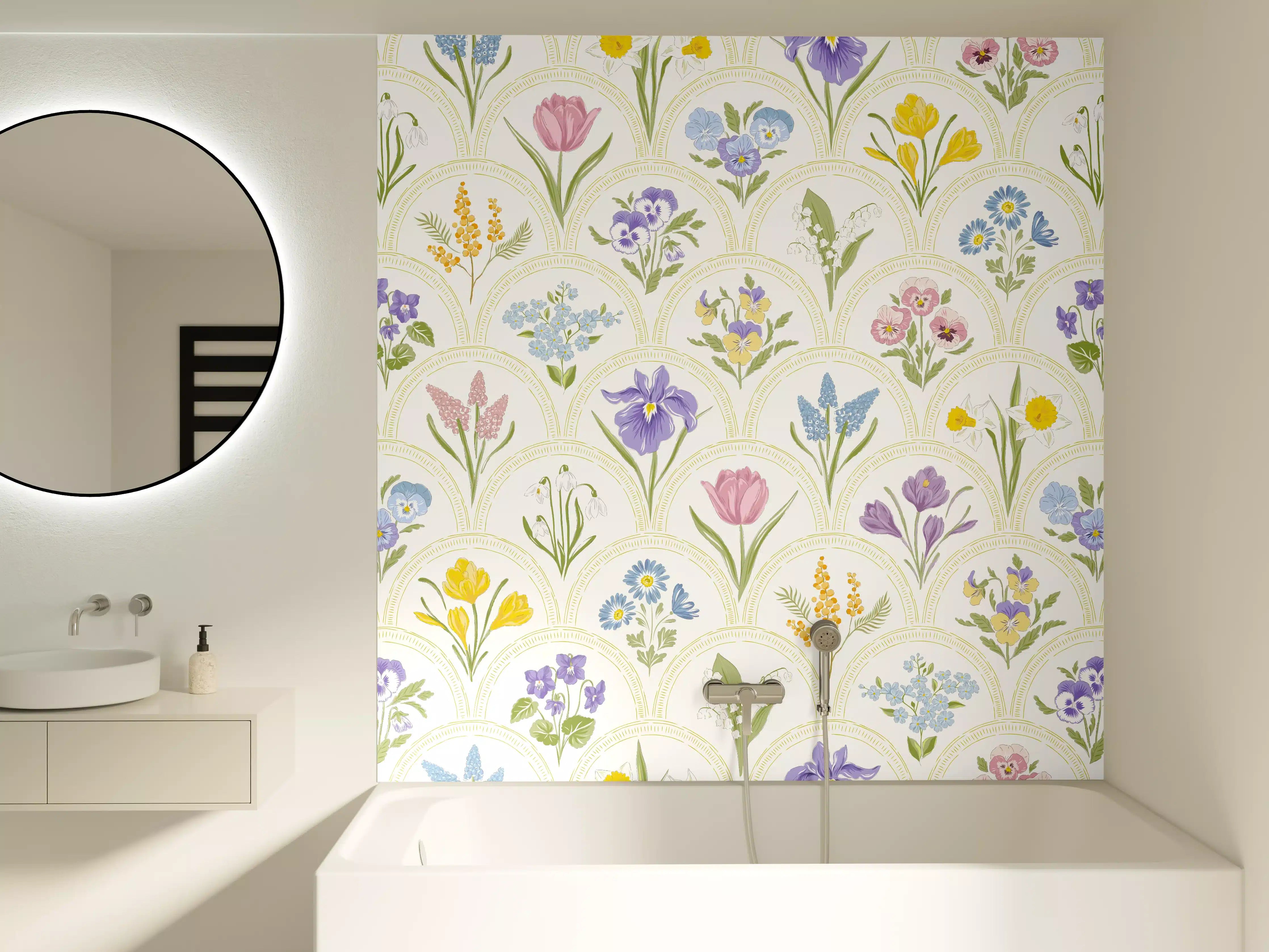 Badewannen-Rückwand - Vintage Bloom Pastell-Blumentapete