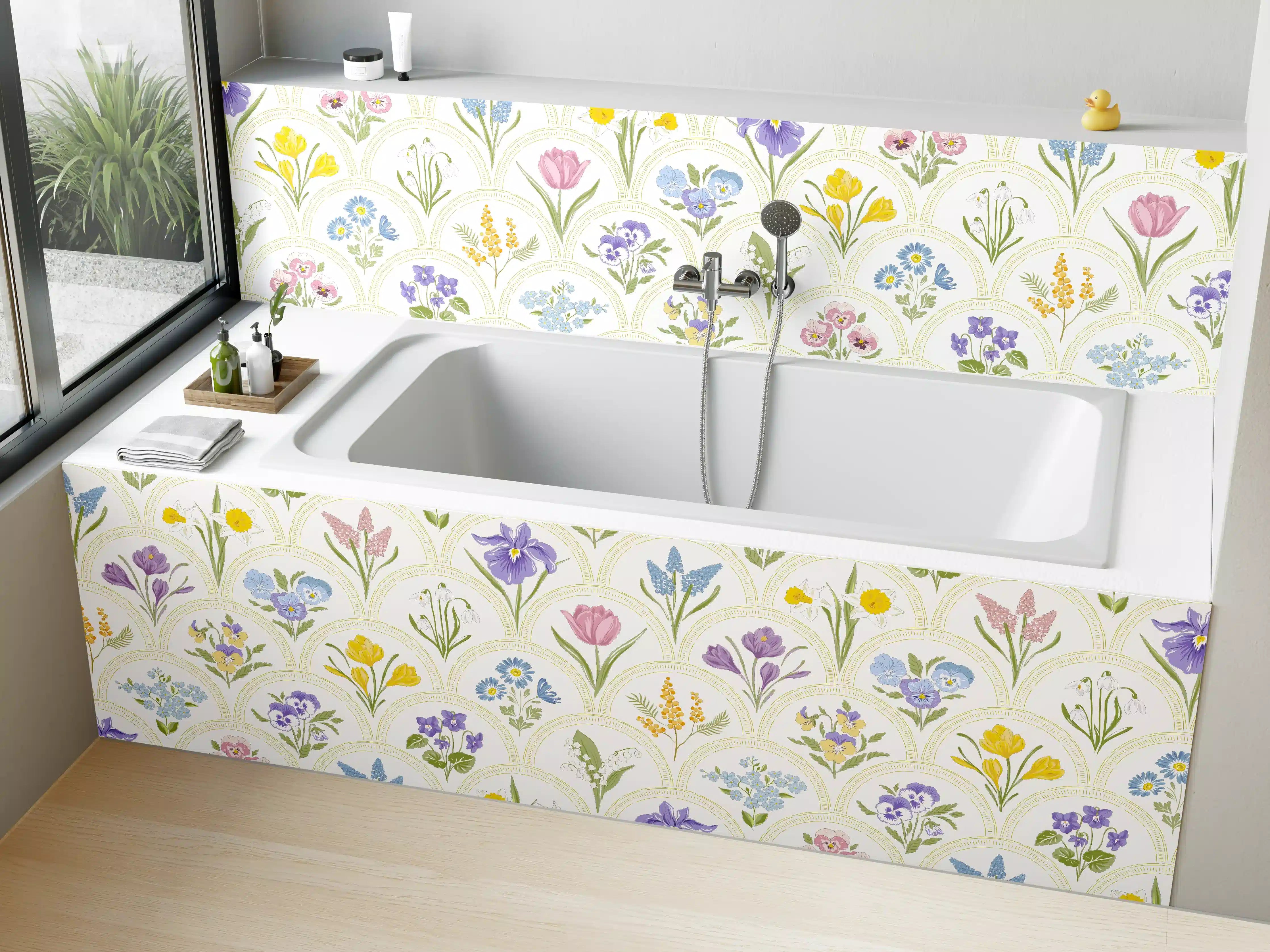 Badewannen-Rückwand - Vintage Bloom Pastell-Blumentapete