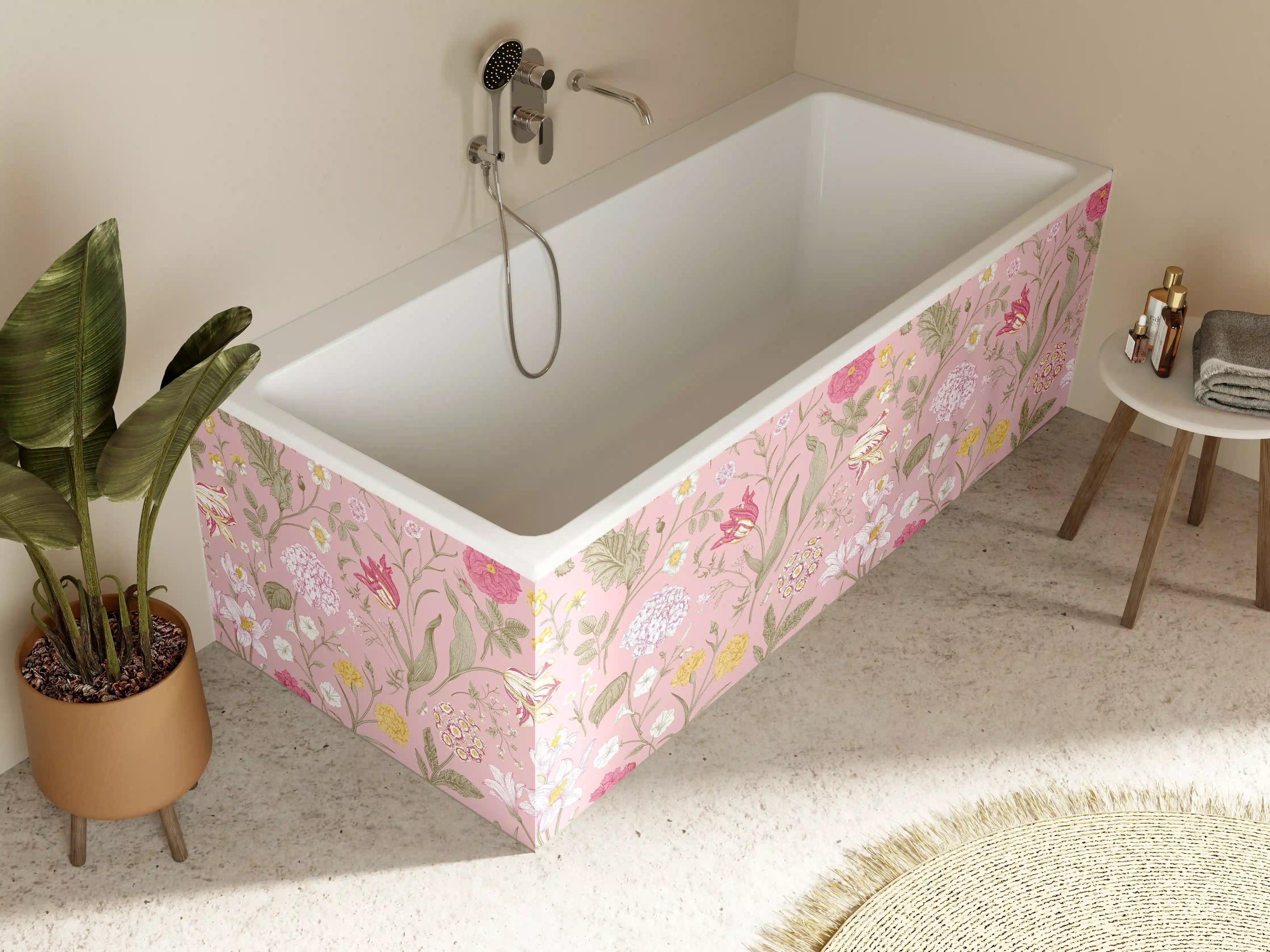 Badewannen-Rückwand - Vintage Bloom Rosa Blumenmuster