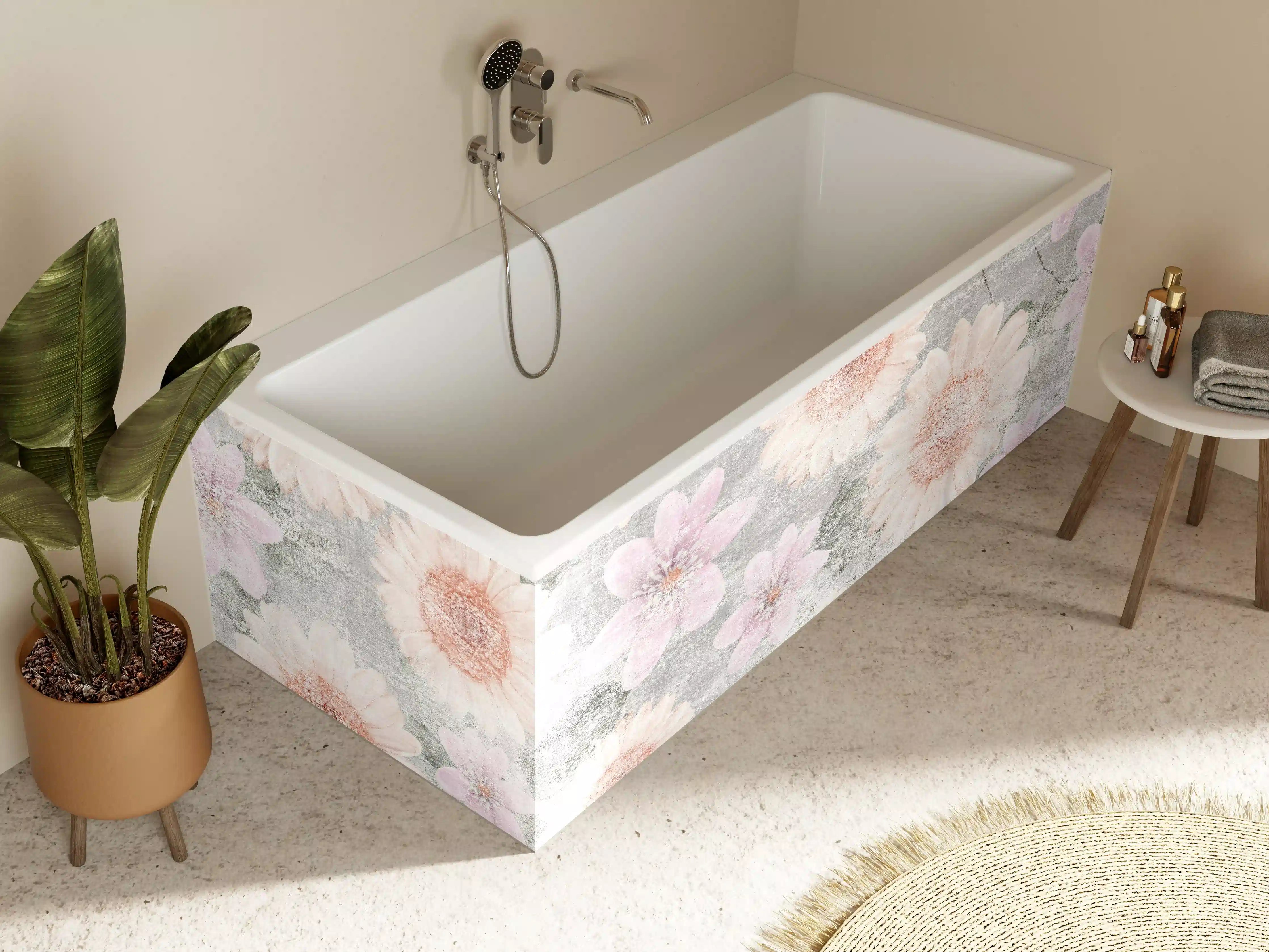 Badewannen-Rückwand - Vintage Blumenkunst  - Zeichnung