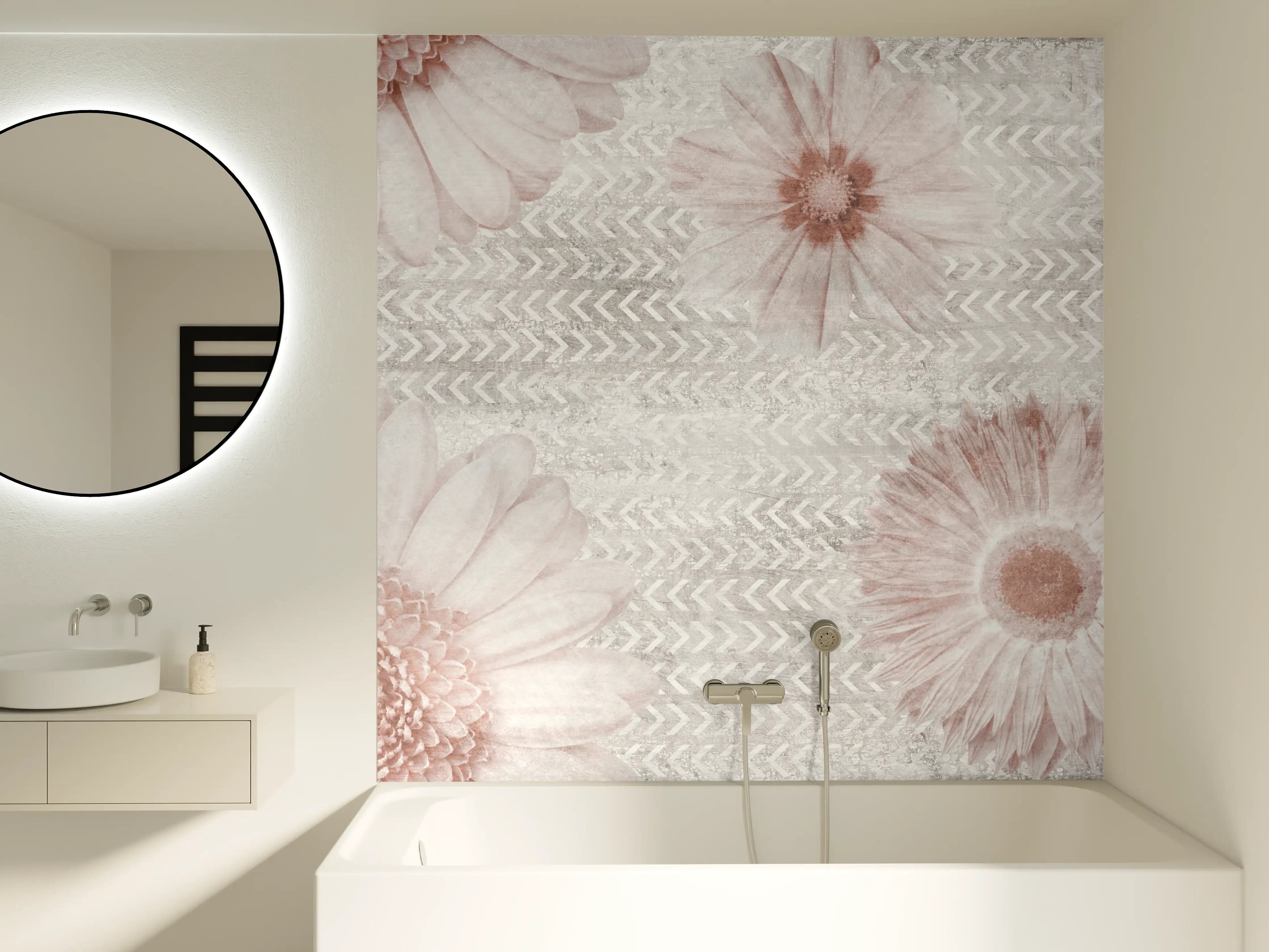 Badewannen-Rückwand - Vintage Blumenmuster auf Weiß