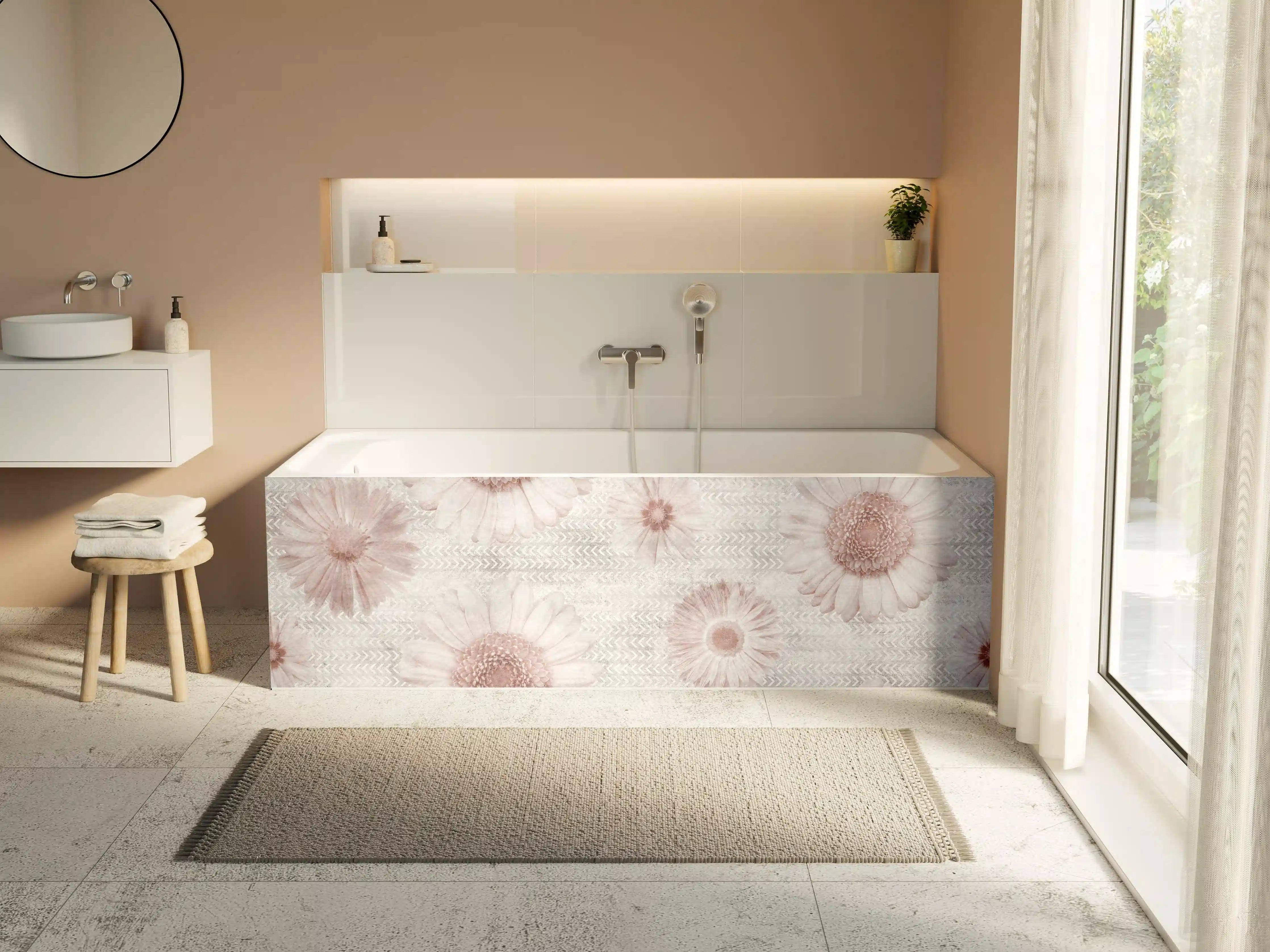 Badewannen-Rückwand - Vintage Blumenmuster auf Weiß