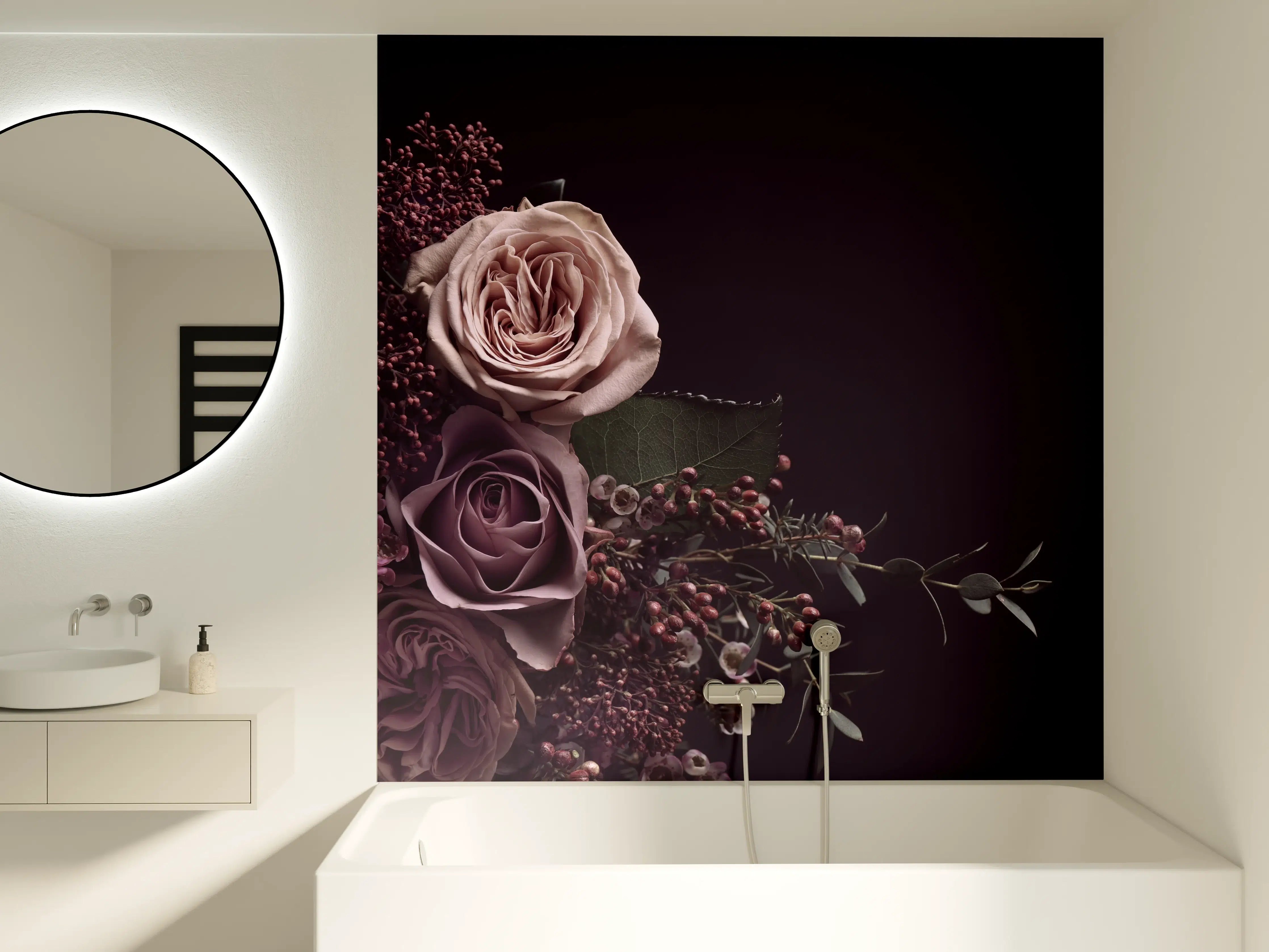 Badewannen-Rückwand - Vintage Blumenstrauß auf schwarzem Hintergrund