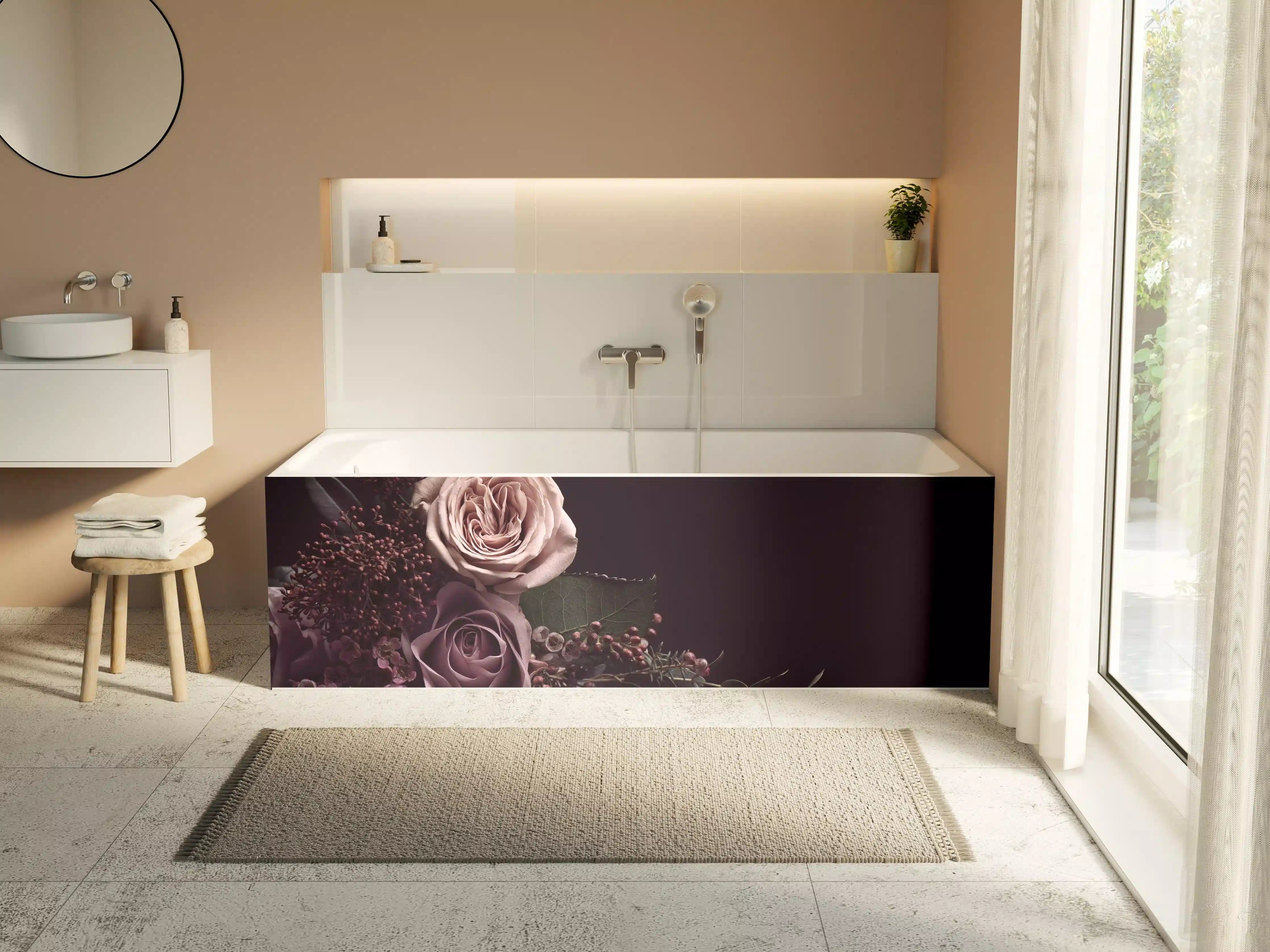 Badewannen-Rückwand - Vintage Blumenstrauß auf schwarzem Hintergrund