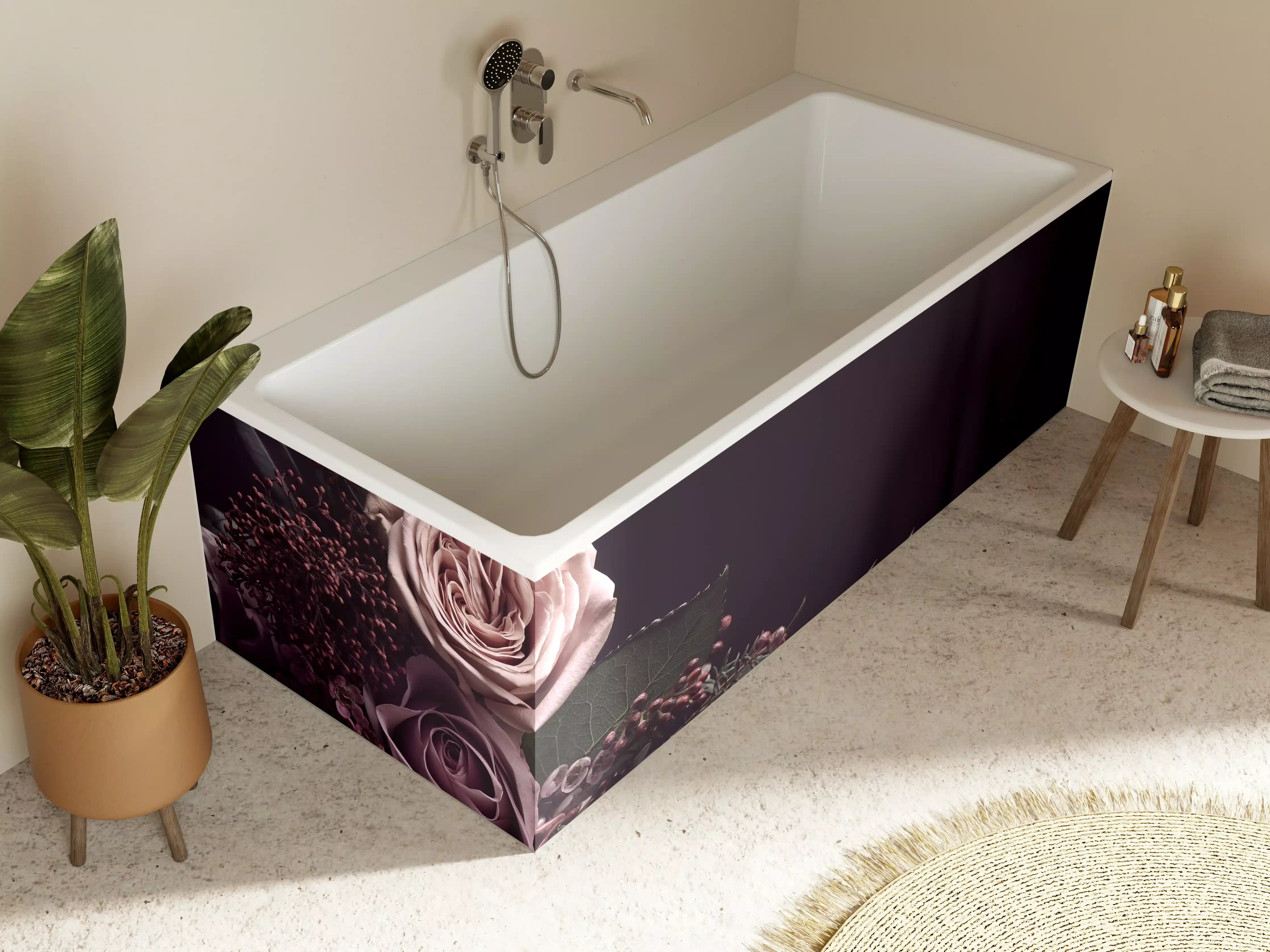 Badewannen-Rückwand - Vintage Blumenstrauß auf schwarzem Hintergrund