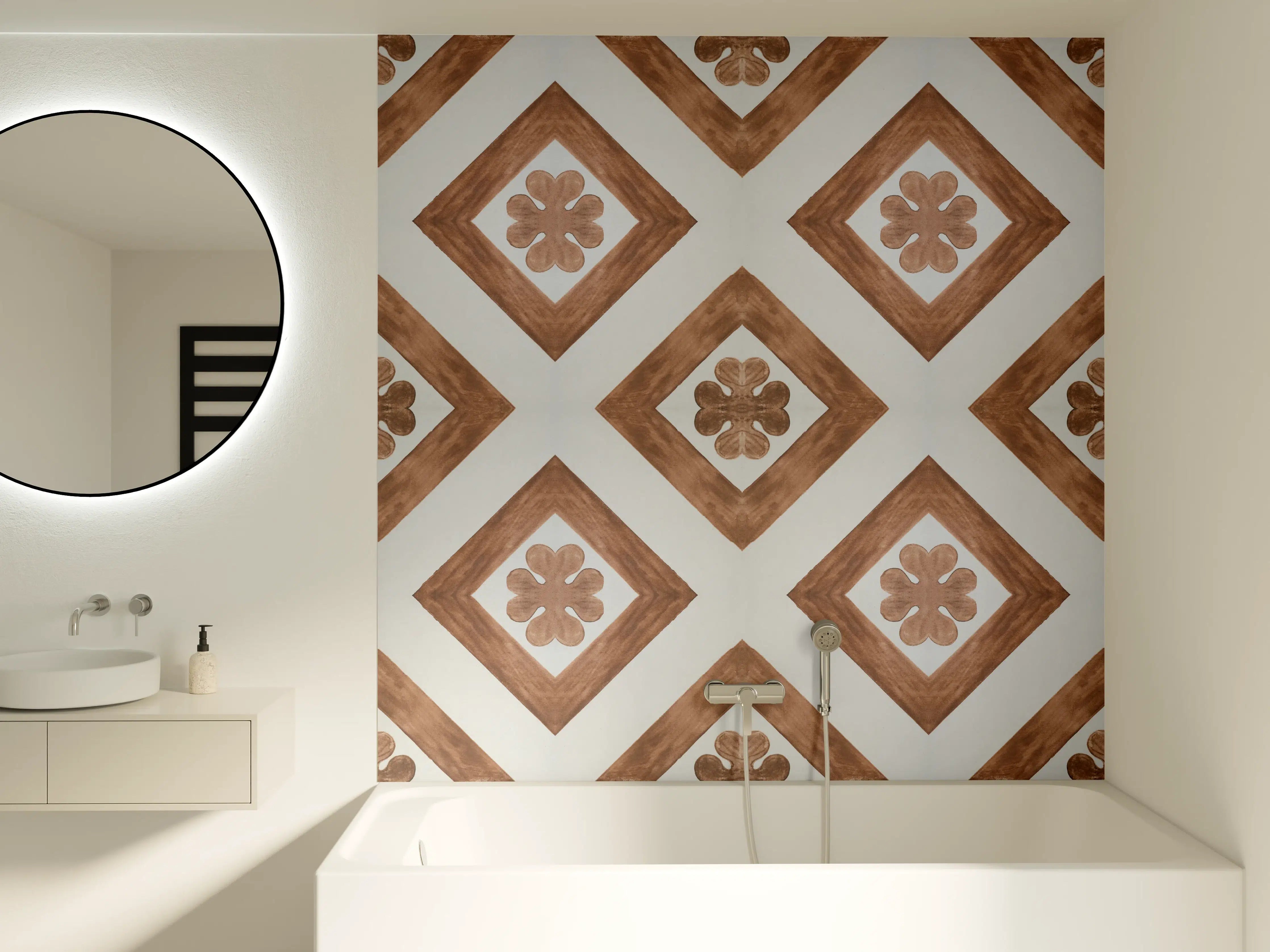 Badewannen-Rückwand - Vintage Braun-Weiß Mosaikfliesen
