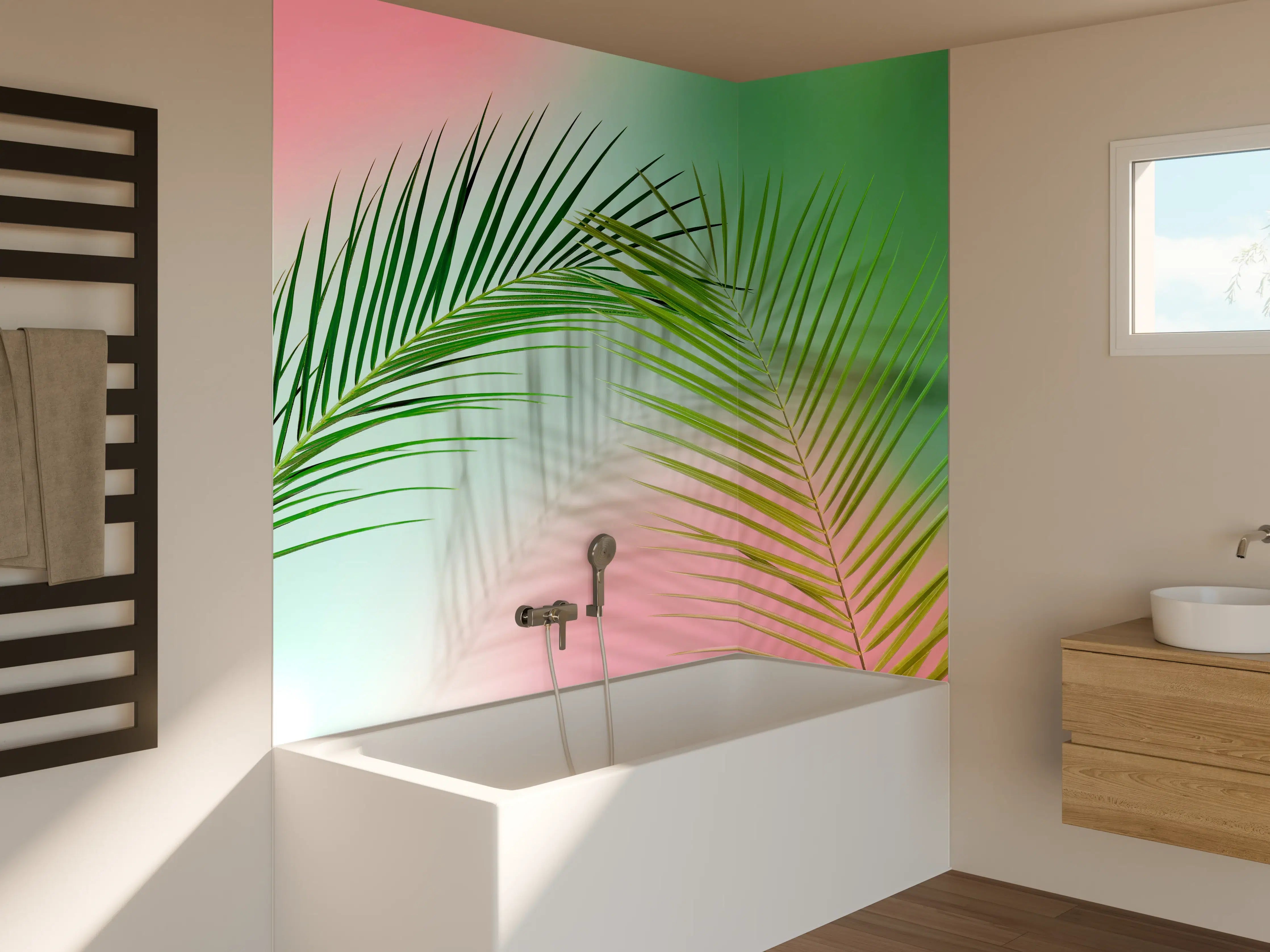Badewannen-Rückwand - Vintage Darstellung von Palmzweigen