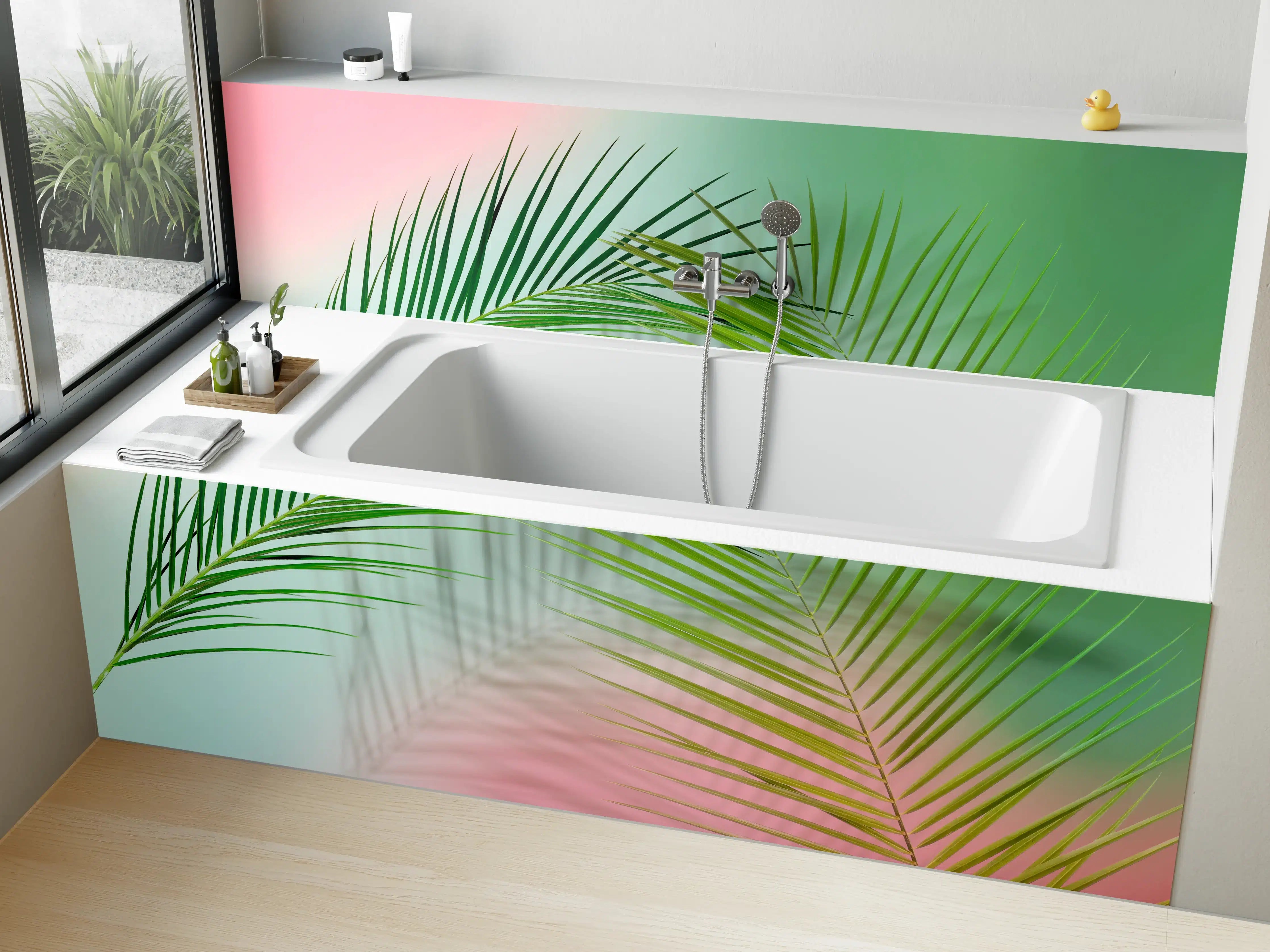 Badewannen-Rückwand - Vintage Darstellung von Palmzweigen