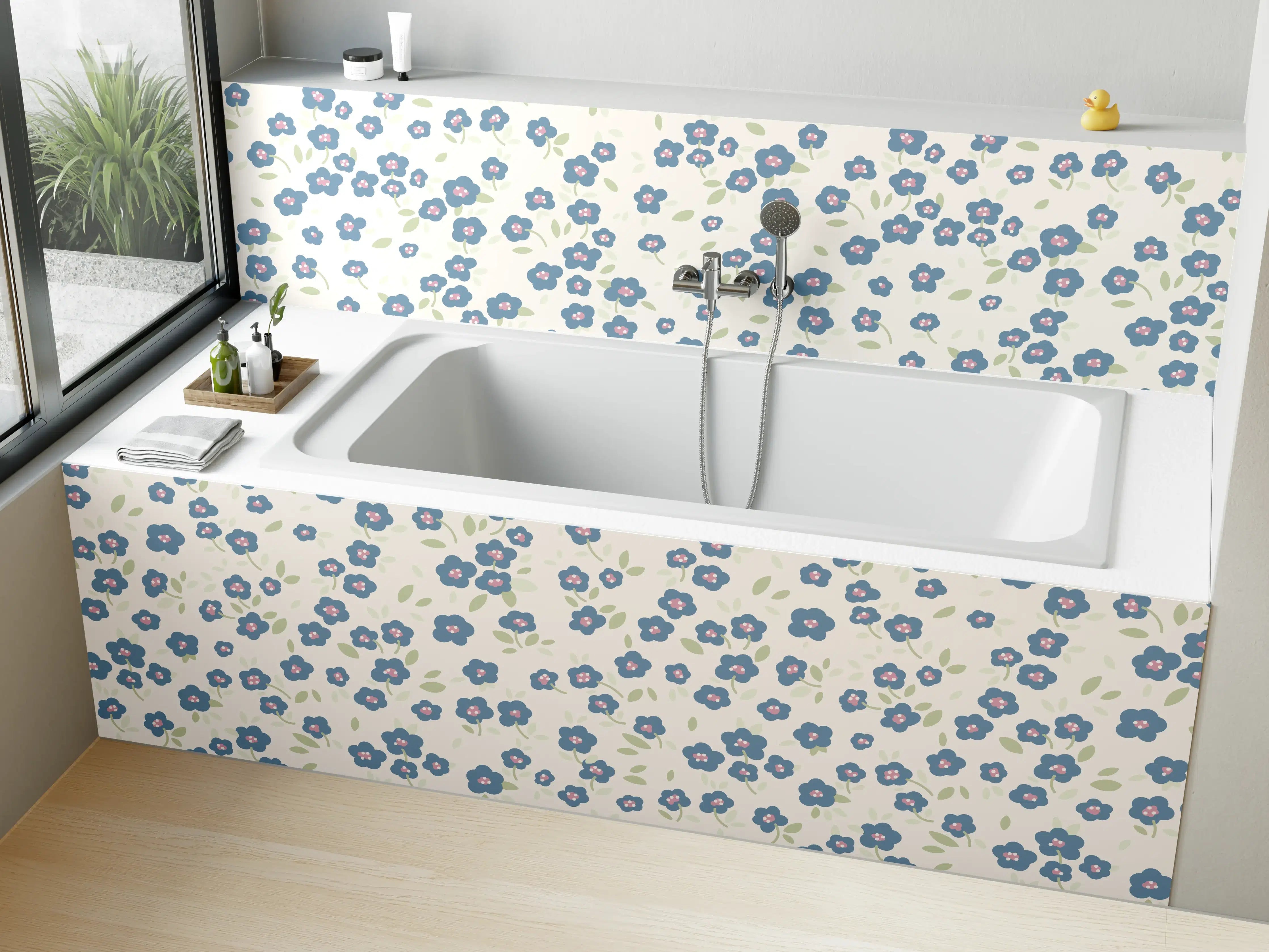 Badewannen-Rückwand - Vintage Ditsy Blumen Blau-Beige