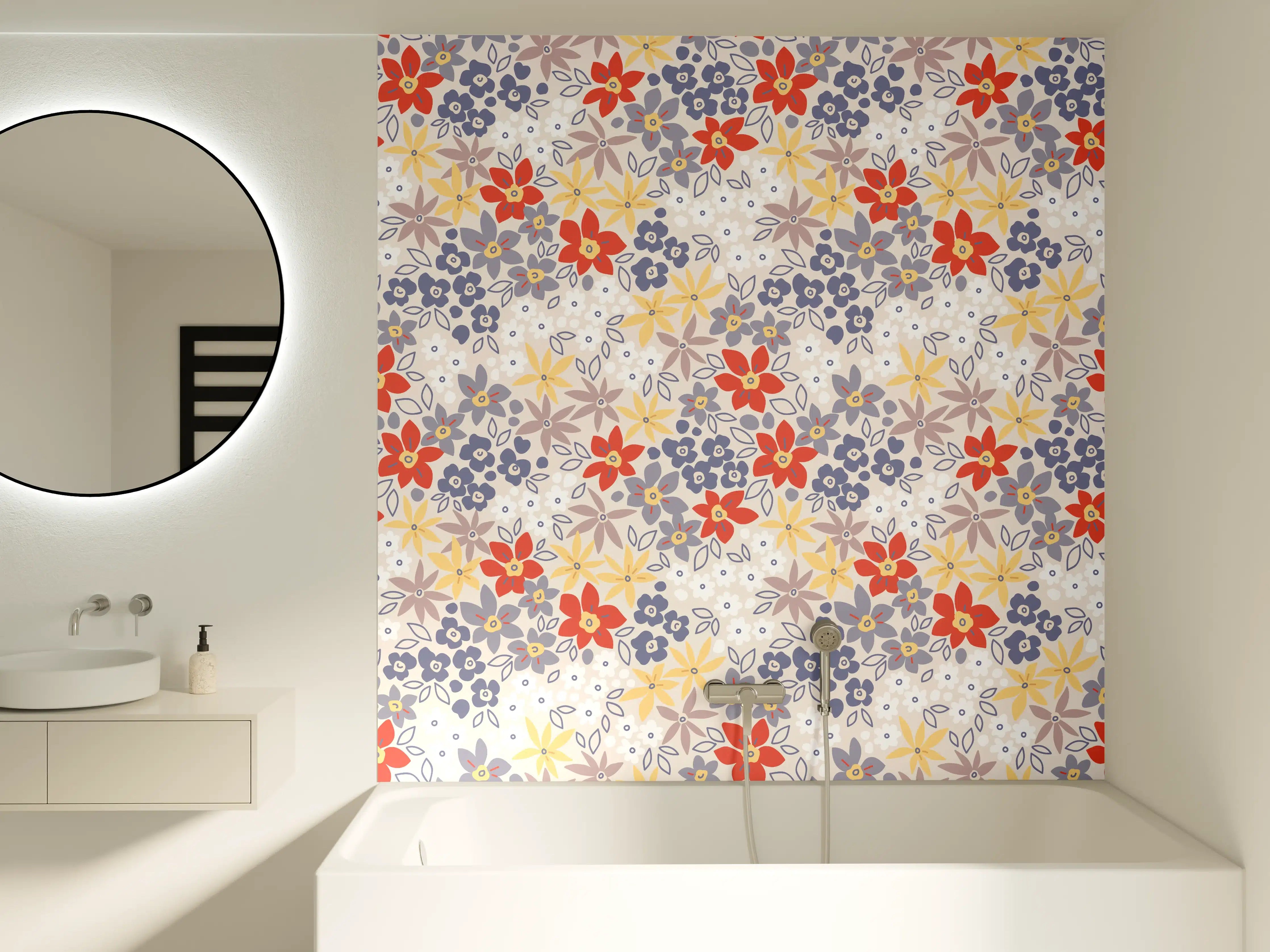 Badewannen-Rückwand - Vintage Ditsy Blumenmuster Beige