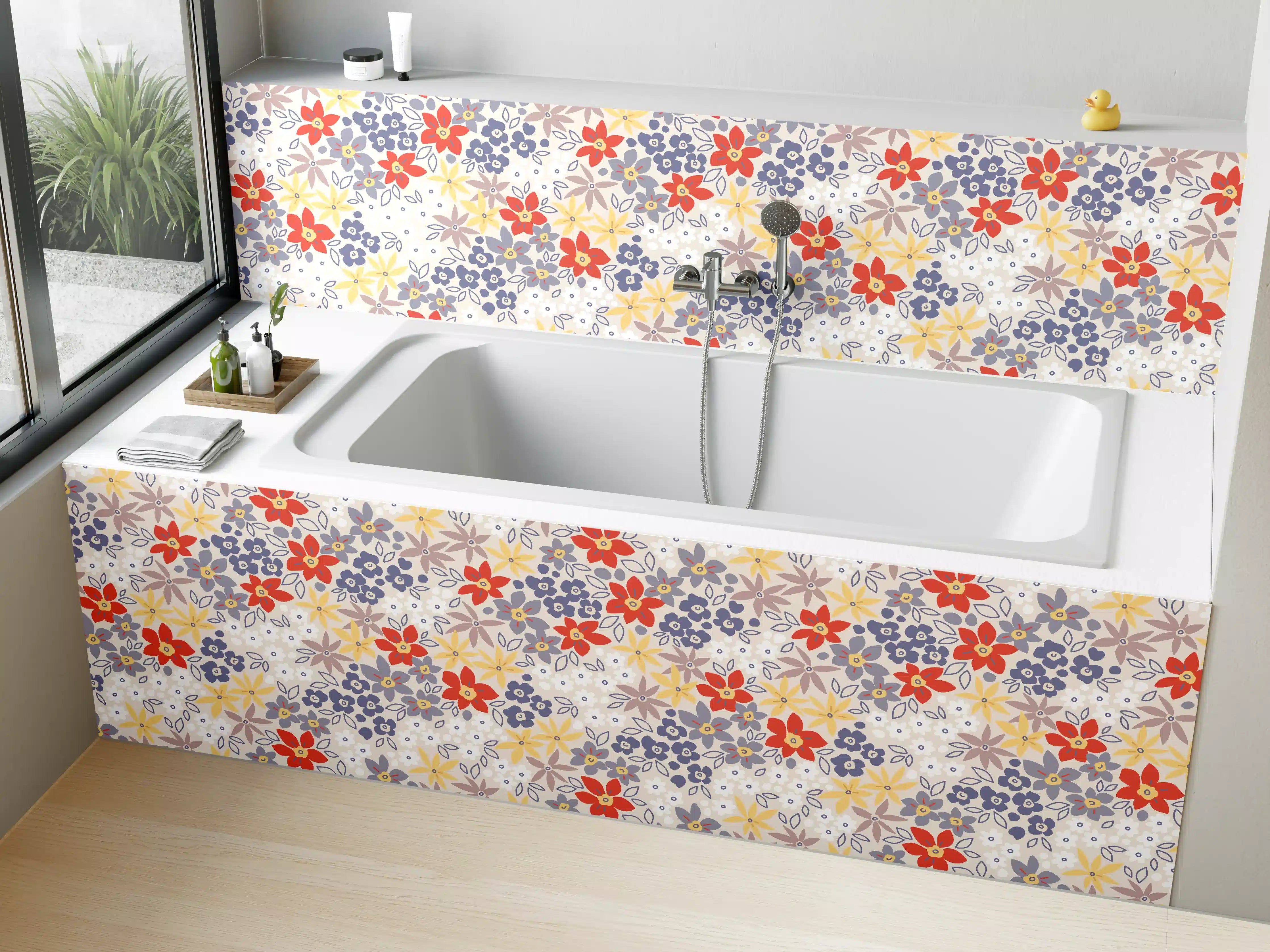 Badewannen-Rückwand - Vintage Ditsy Blumenmuster Beige