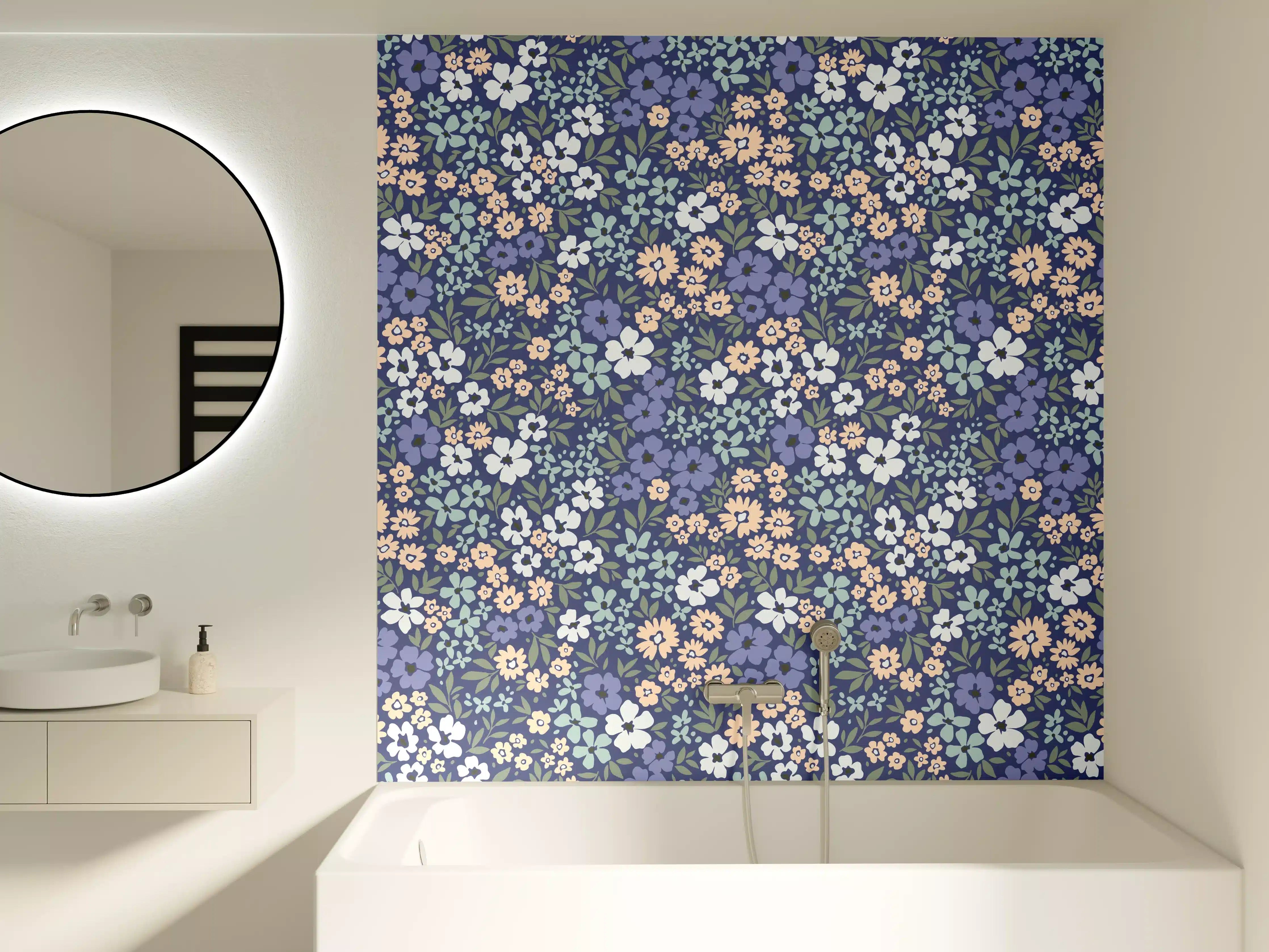 Badewannen-Rückwand - Vintage Ditsy Blumenmuster Blau