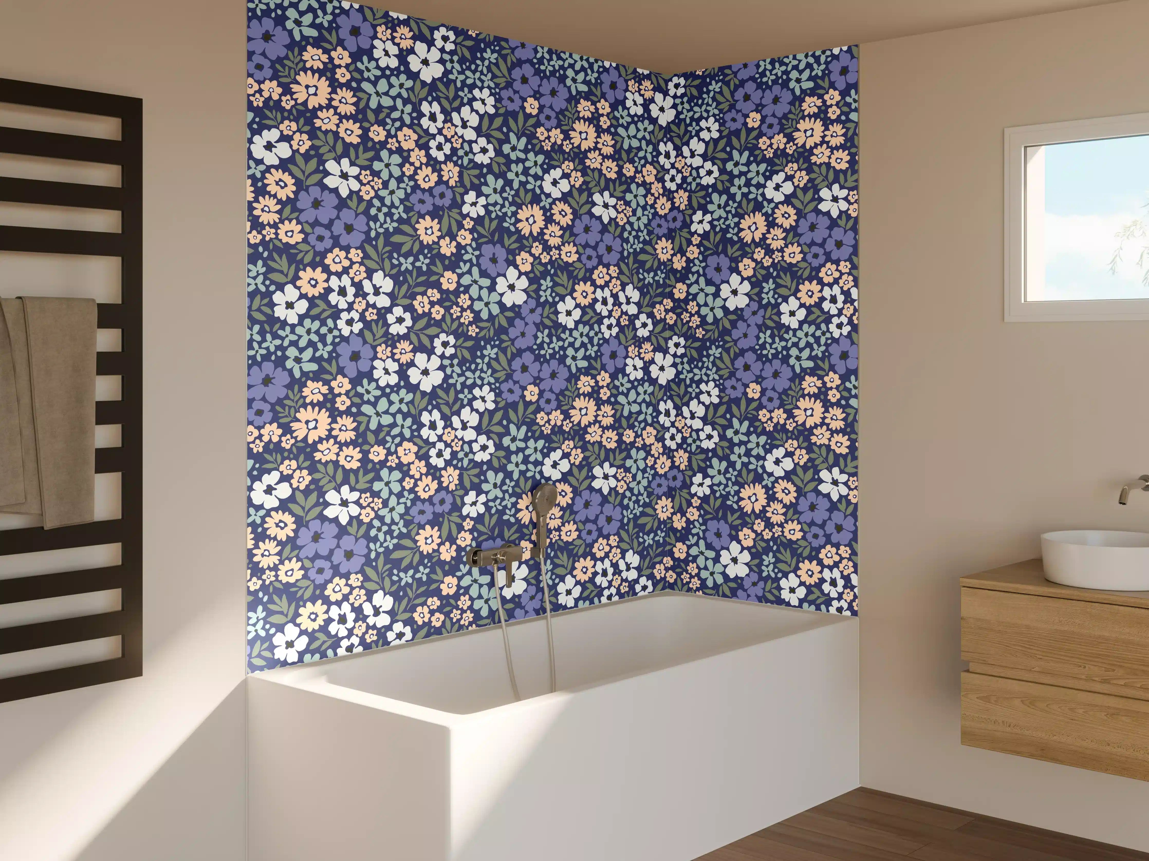 Badewannen-Rückwand - Vintage Ditsy Blumenmuster Blau