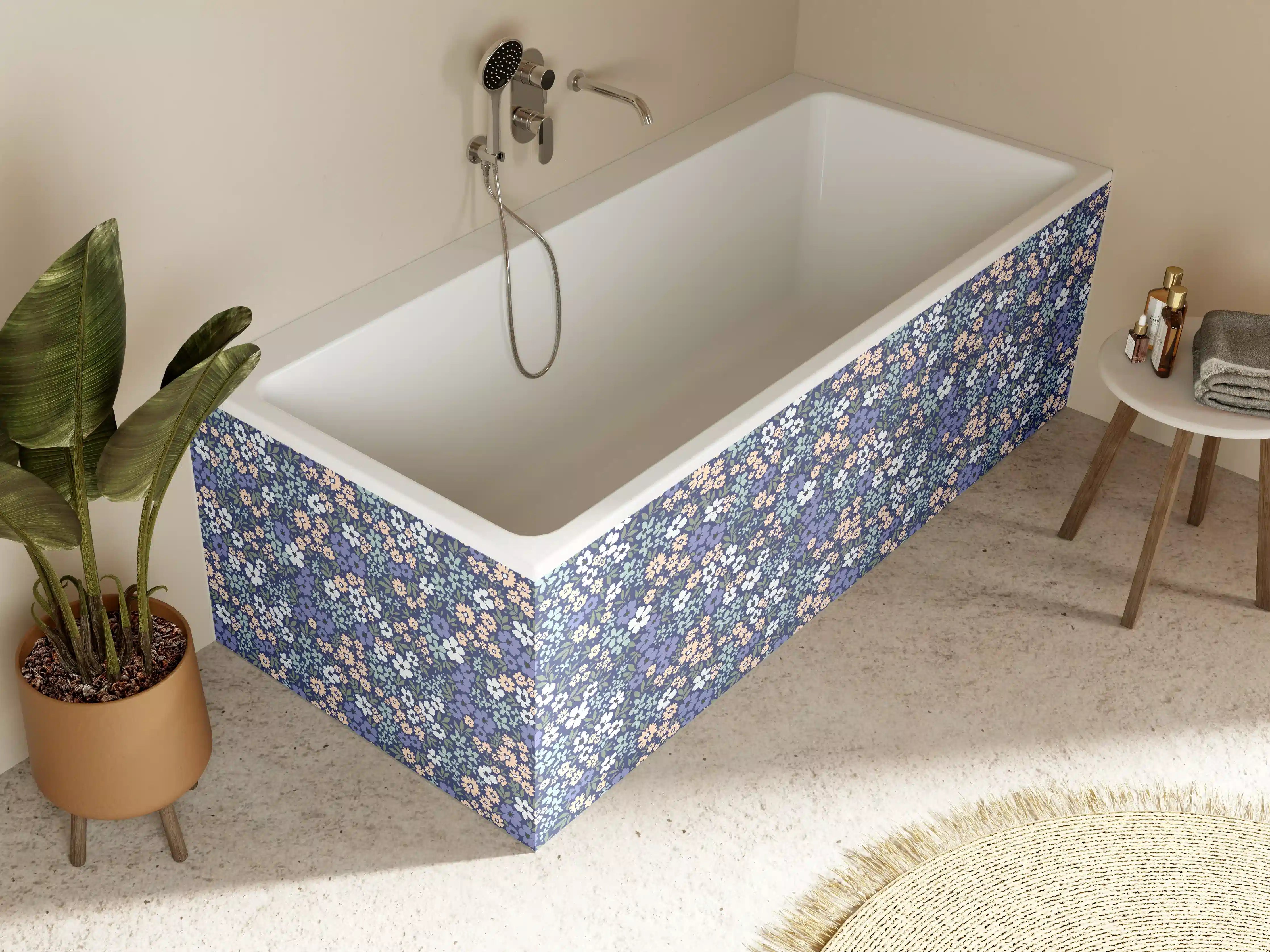 Badewannen-Rückwand - Vintage Ditsy Blumenmuster Blau