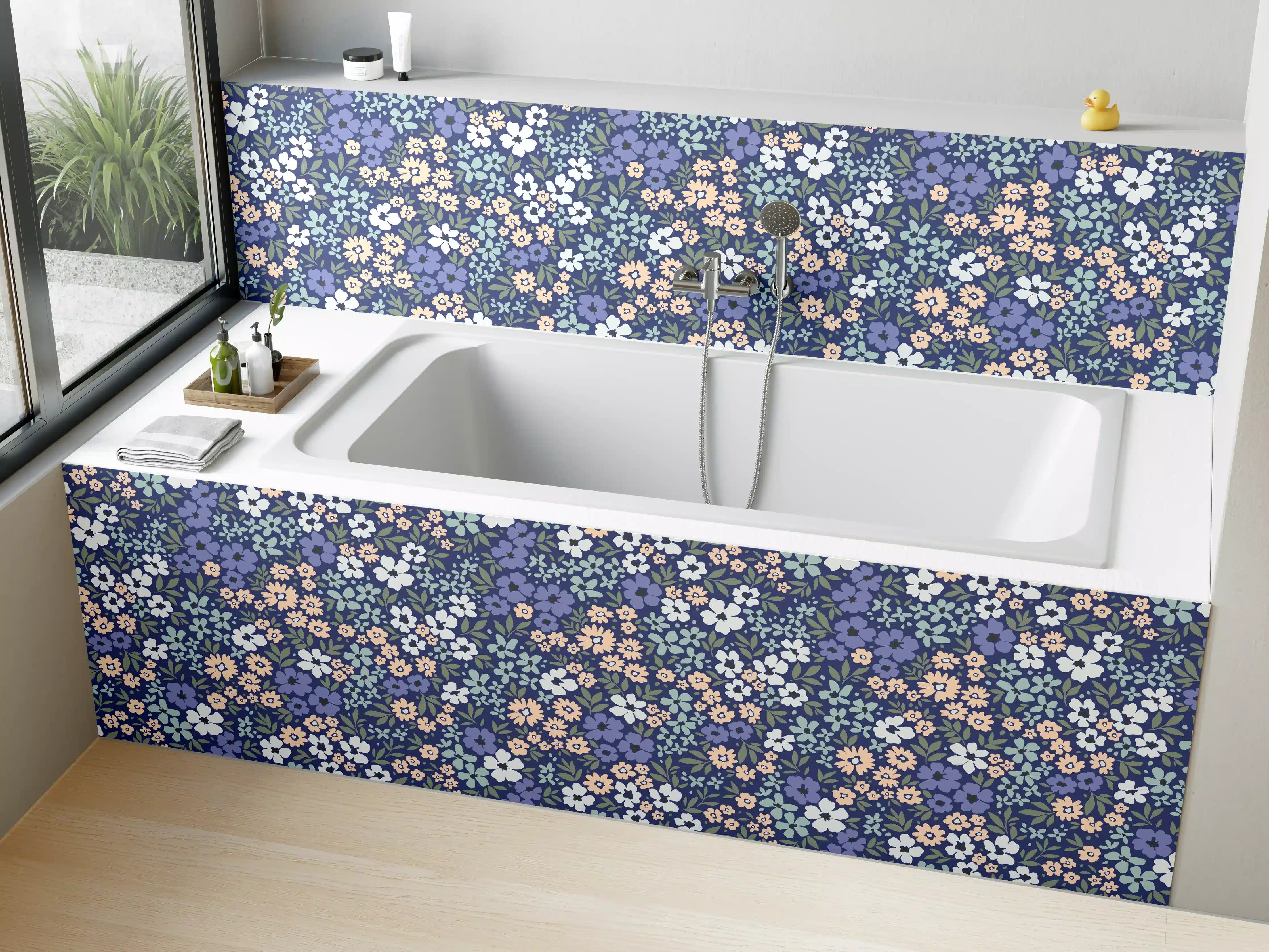 Badewannen-Rückwand - Vintage Ditsy Blumenmuster Blau