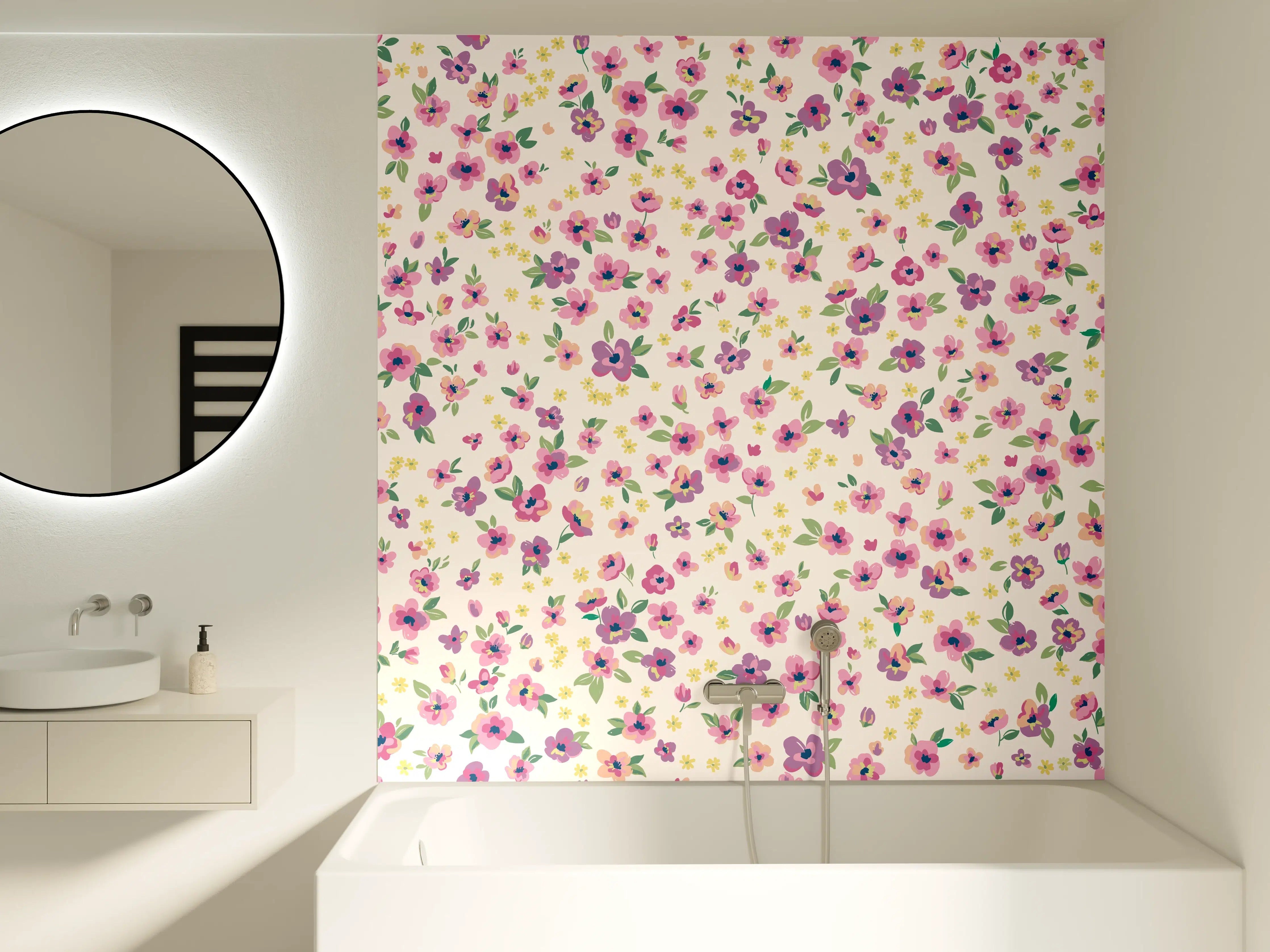 Badewannen-Rückwand - Vintage Ditsy Blumenmuster Rosa