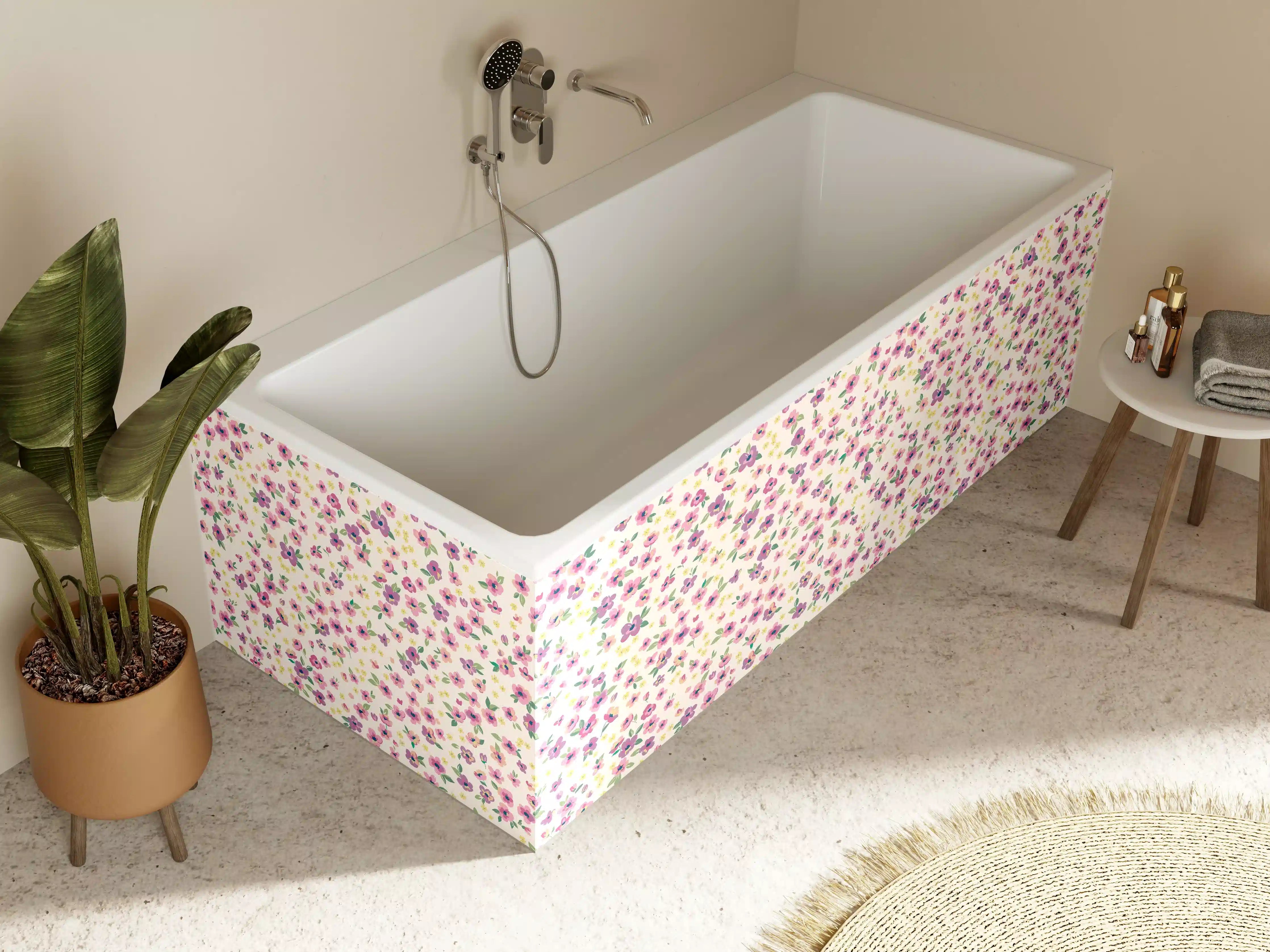 Badewannen-Rückwand - Vintage Ditsy Blumenmuster Rosa