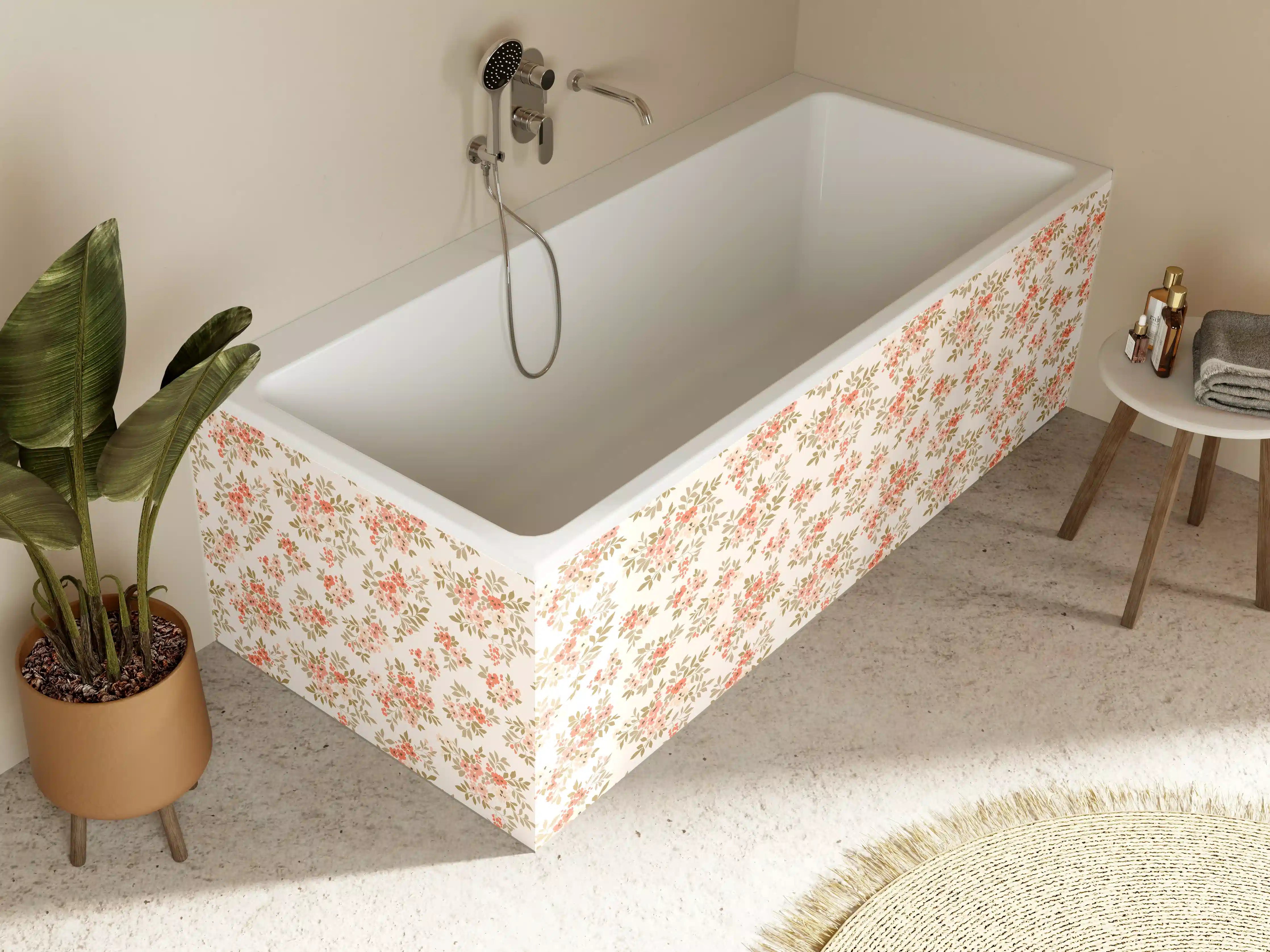 Badewannen-Rückwand - Vintage Ditsy Blumenmuster Rosa Beige