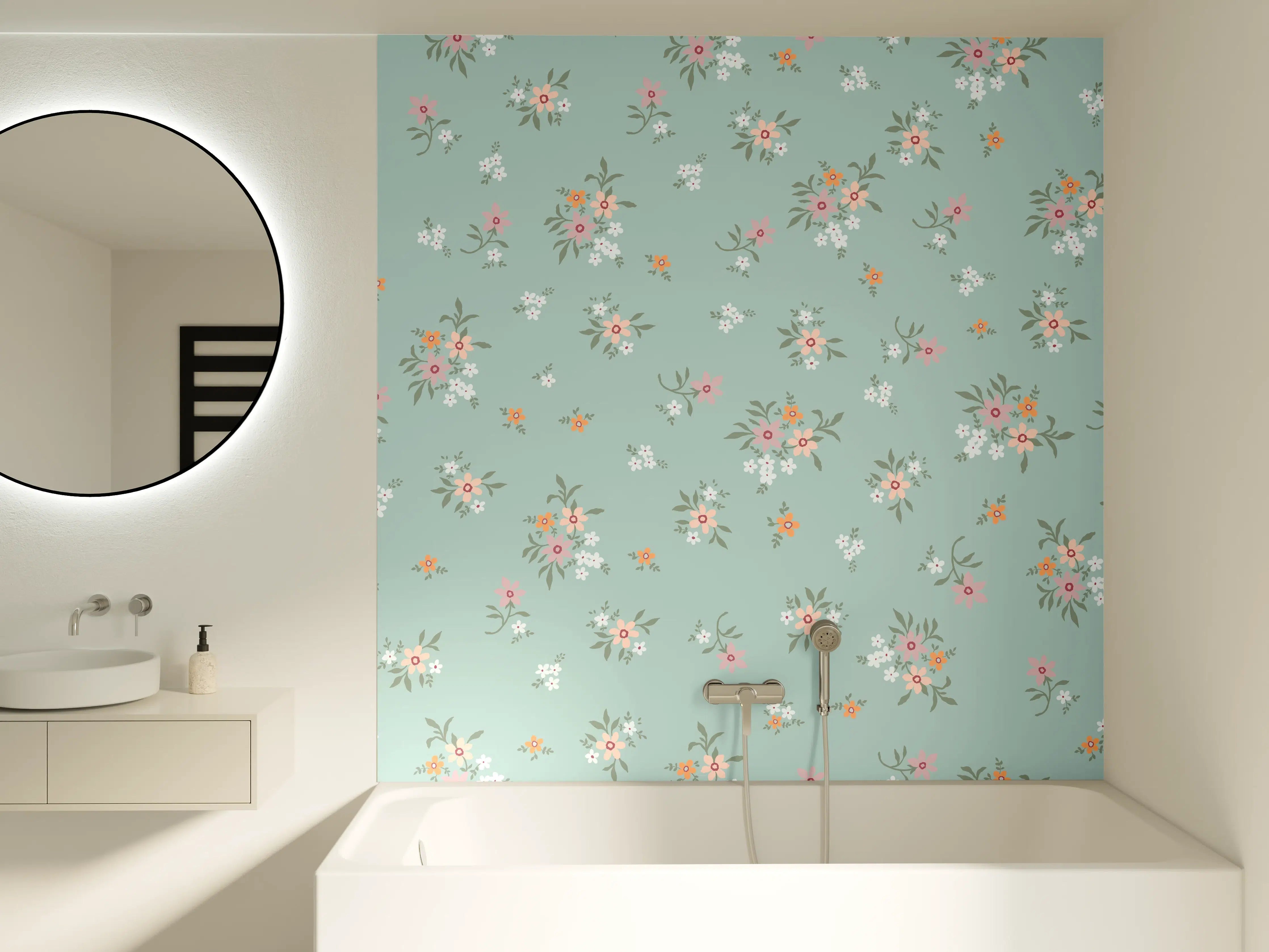 Badewannen-Rückwand - Vintage Ditsy Blumenmuster Türkis