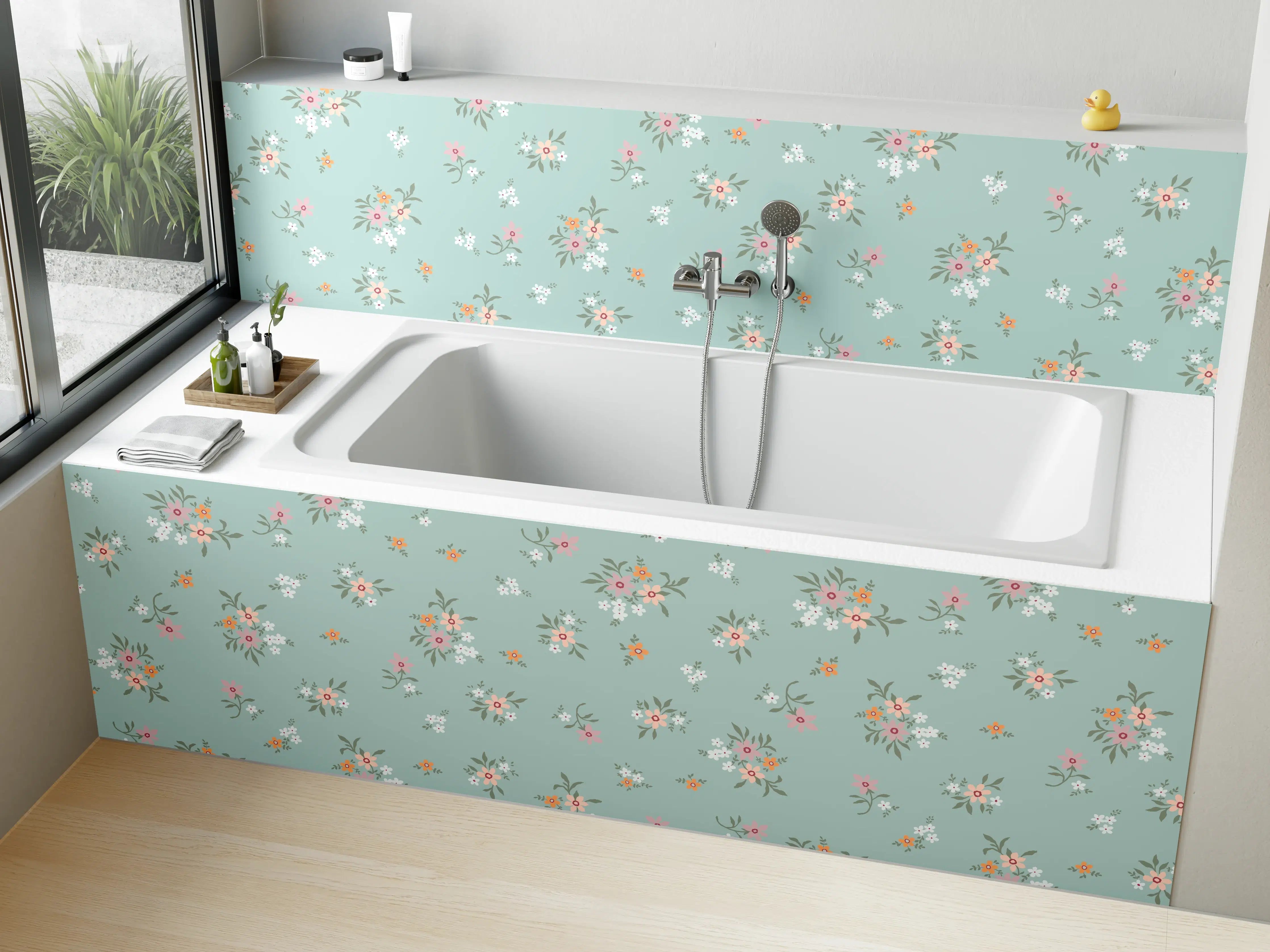 Badewannen-Rückwand - Vintage Ditsy Blumenmuster Türkis