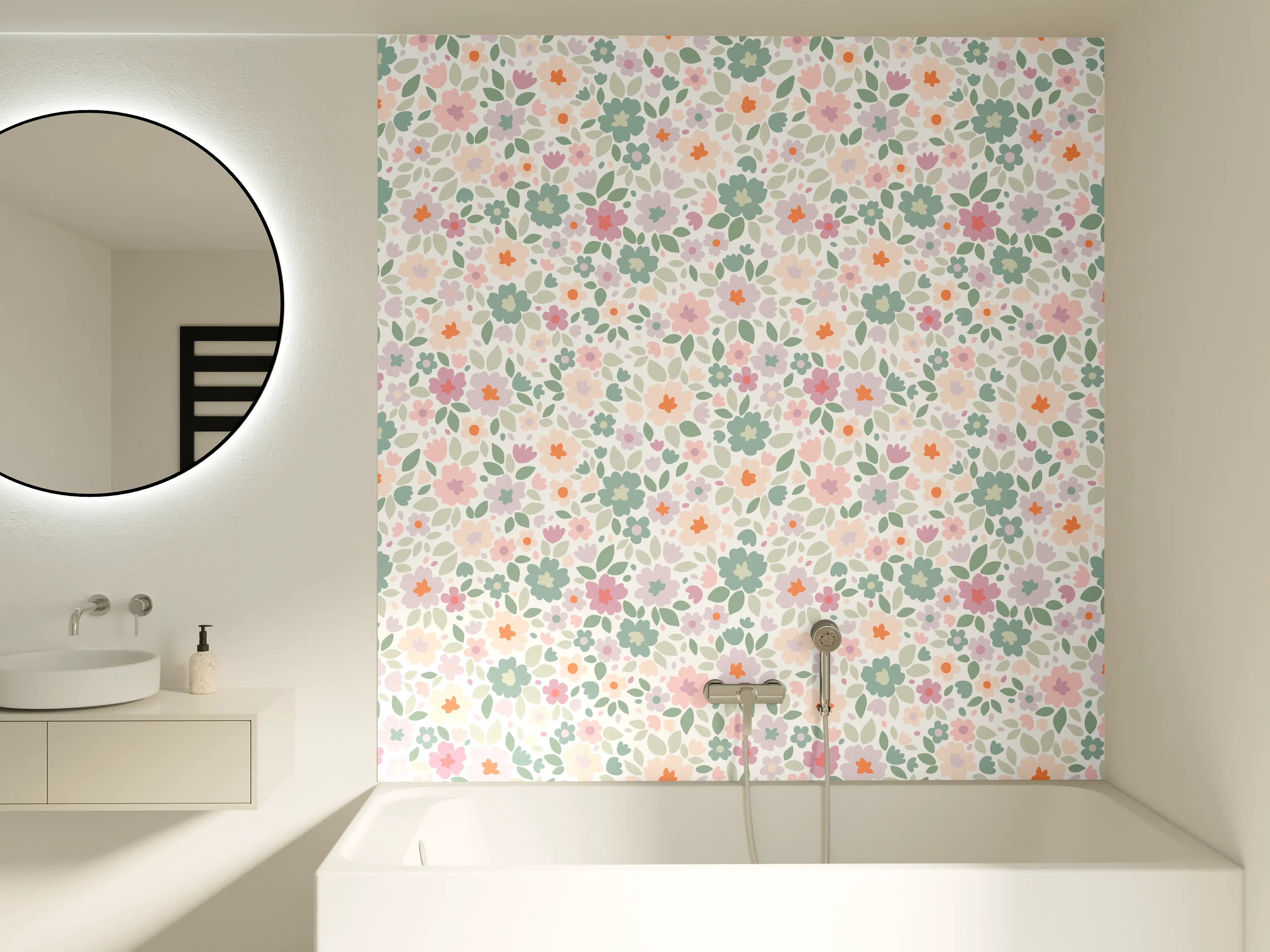 Badewannen-Rückwand - Vintage Ditsy Pattern in Rosa