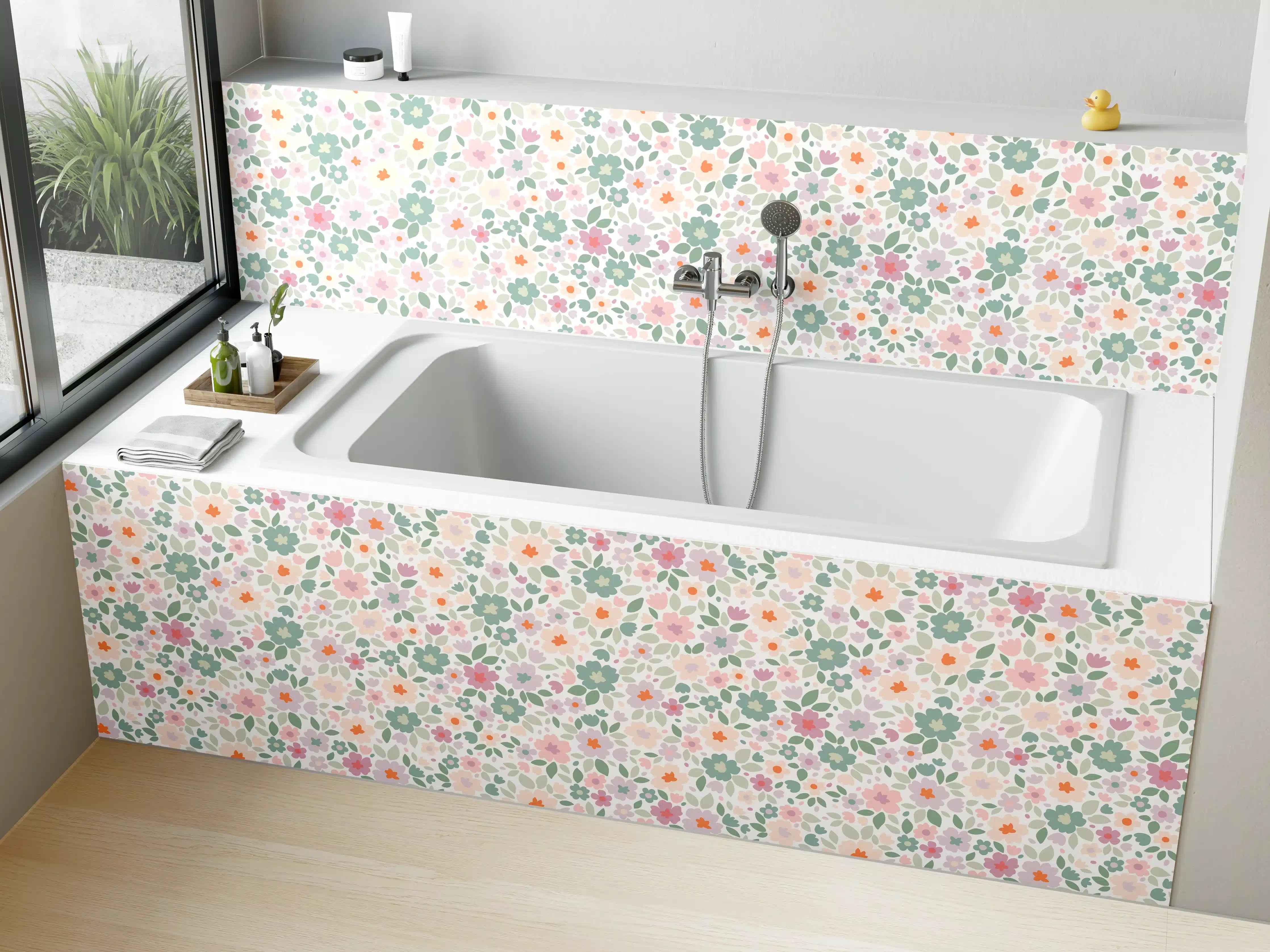 Badewannen-Rückwand - Vintage Ditsy Pattern in Rosa