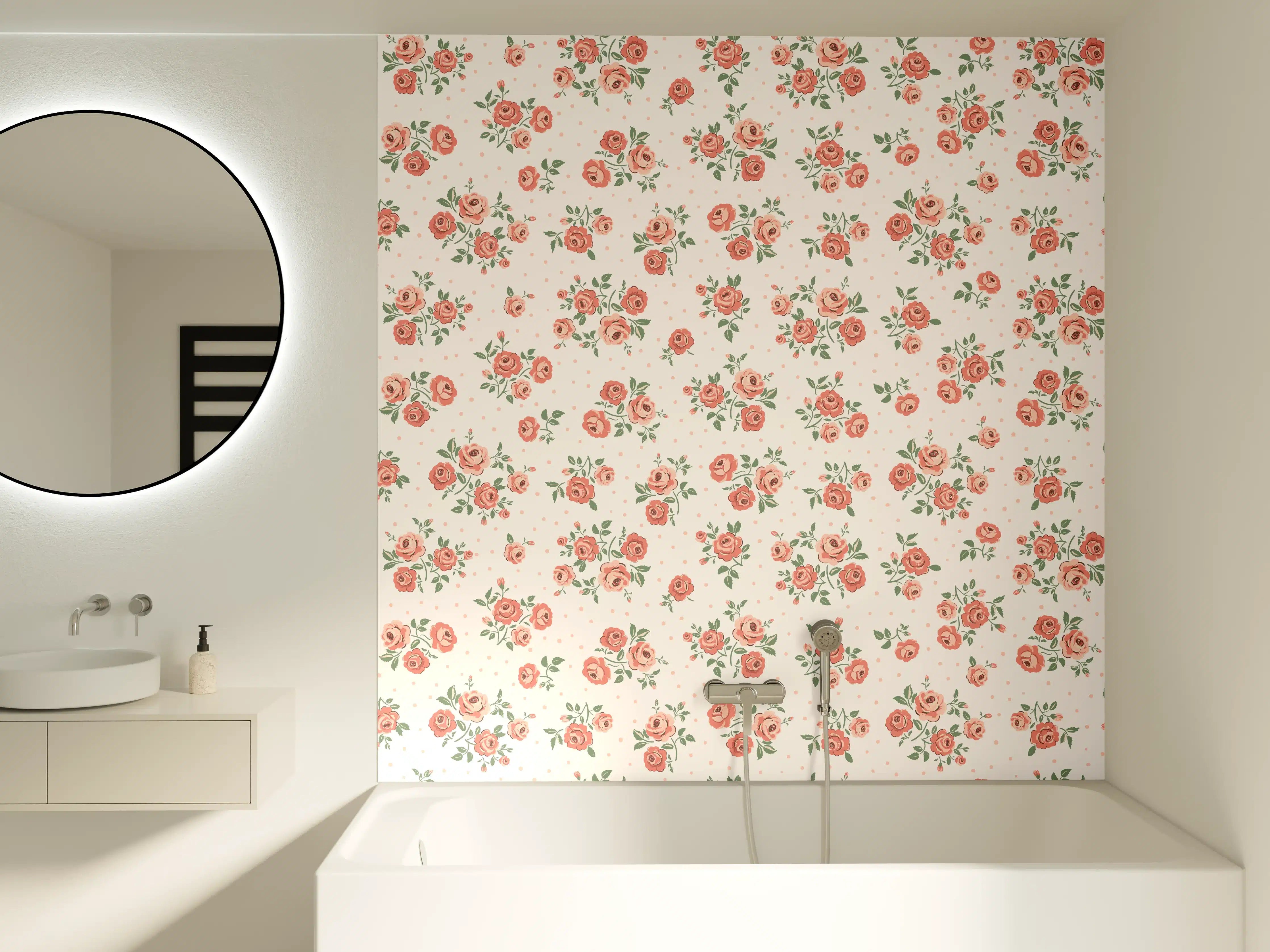 Badewannen-Rückwand - Vintage Ditsy Rosenmuster Rosa-Beige