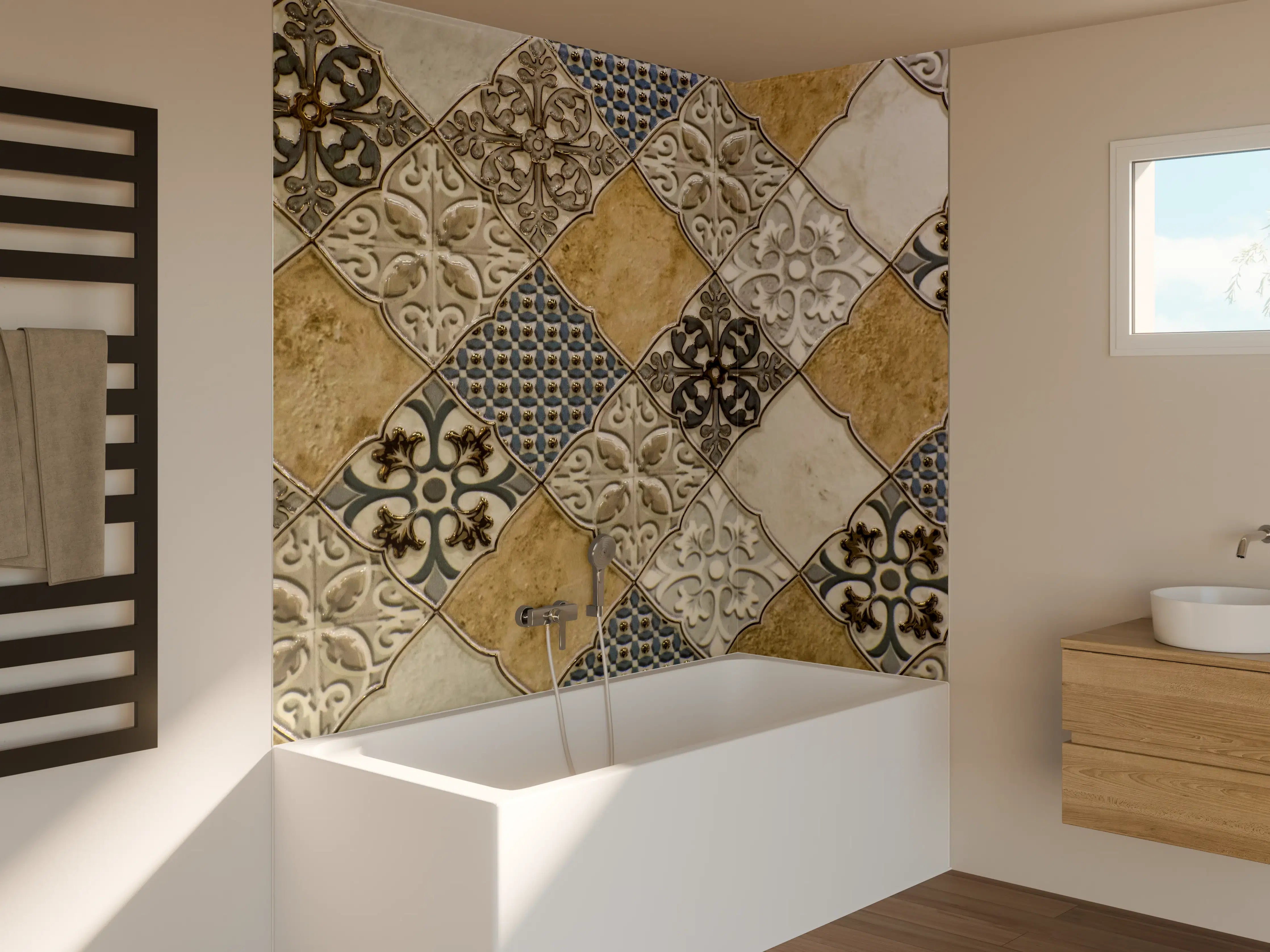 Badewannen-Rückwand - Vintage Fliesen-Mosaik Muster