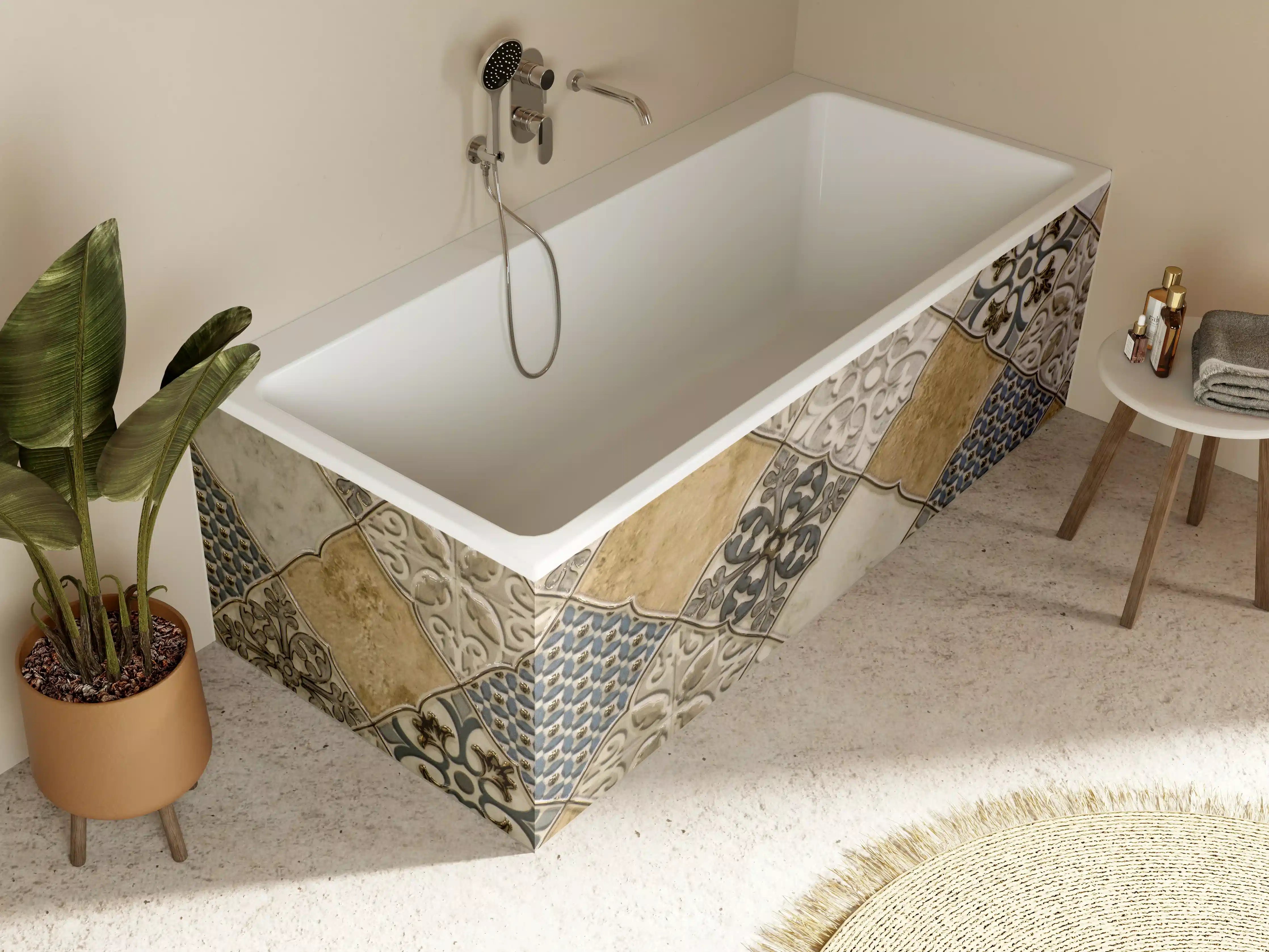 Badewannen-Rückwand - Vintage Fliesen-Mosaik Muster