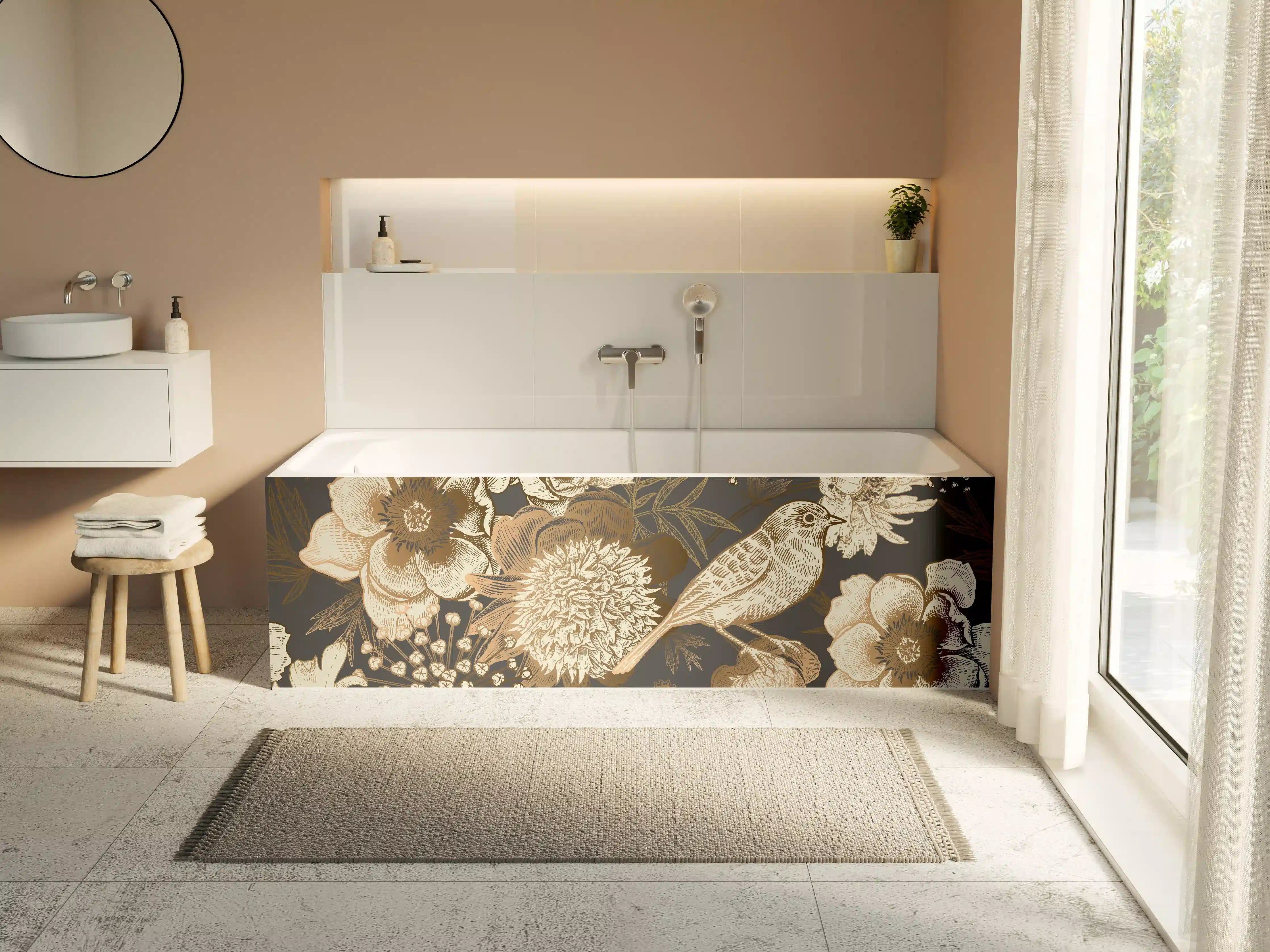 Badewannen-Rückwand - Vintage Goldbraun Pfauenmuster