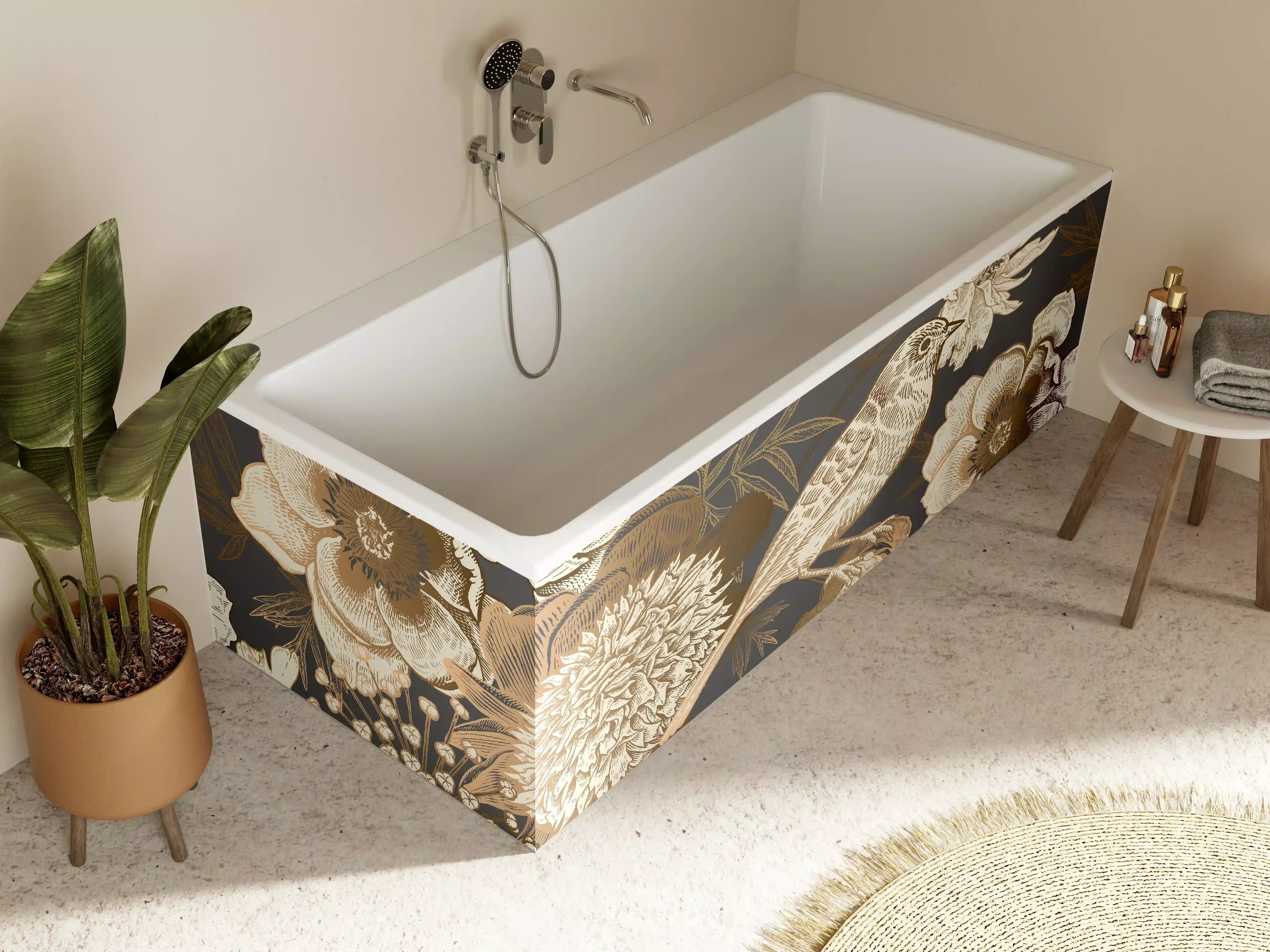 Badewannen-Rückwand - Vintage Goldbraun Pfauenmuster
