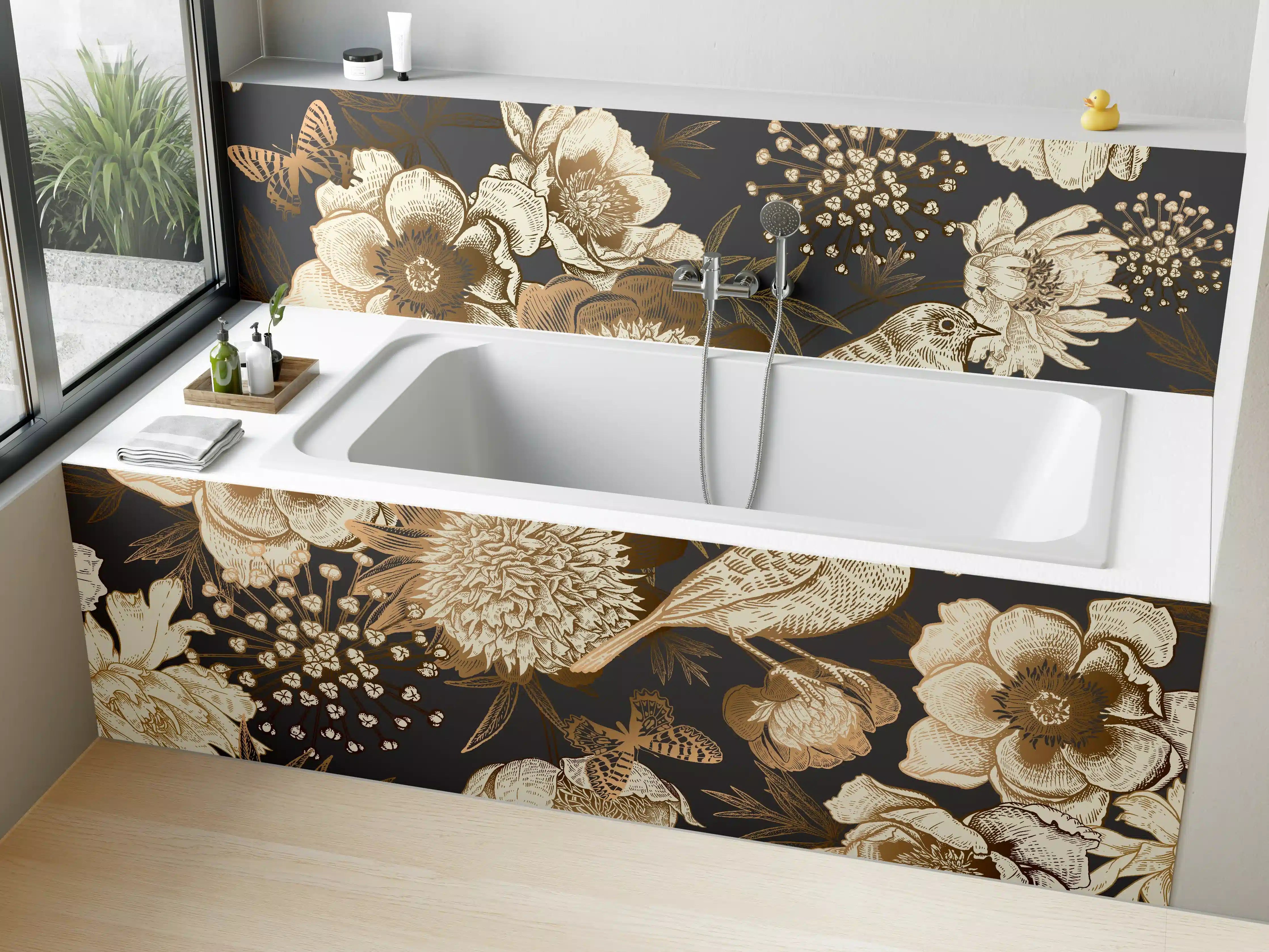 Badewannen-Rückwand - Vintage Goldbraun Pfauenmuster