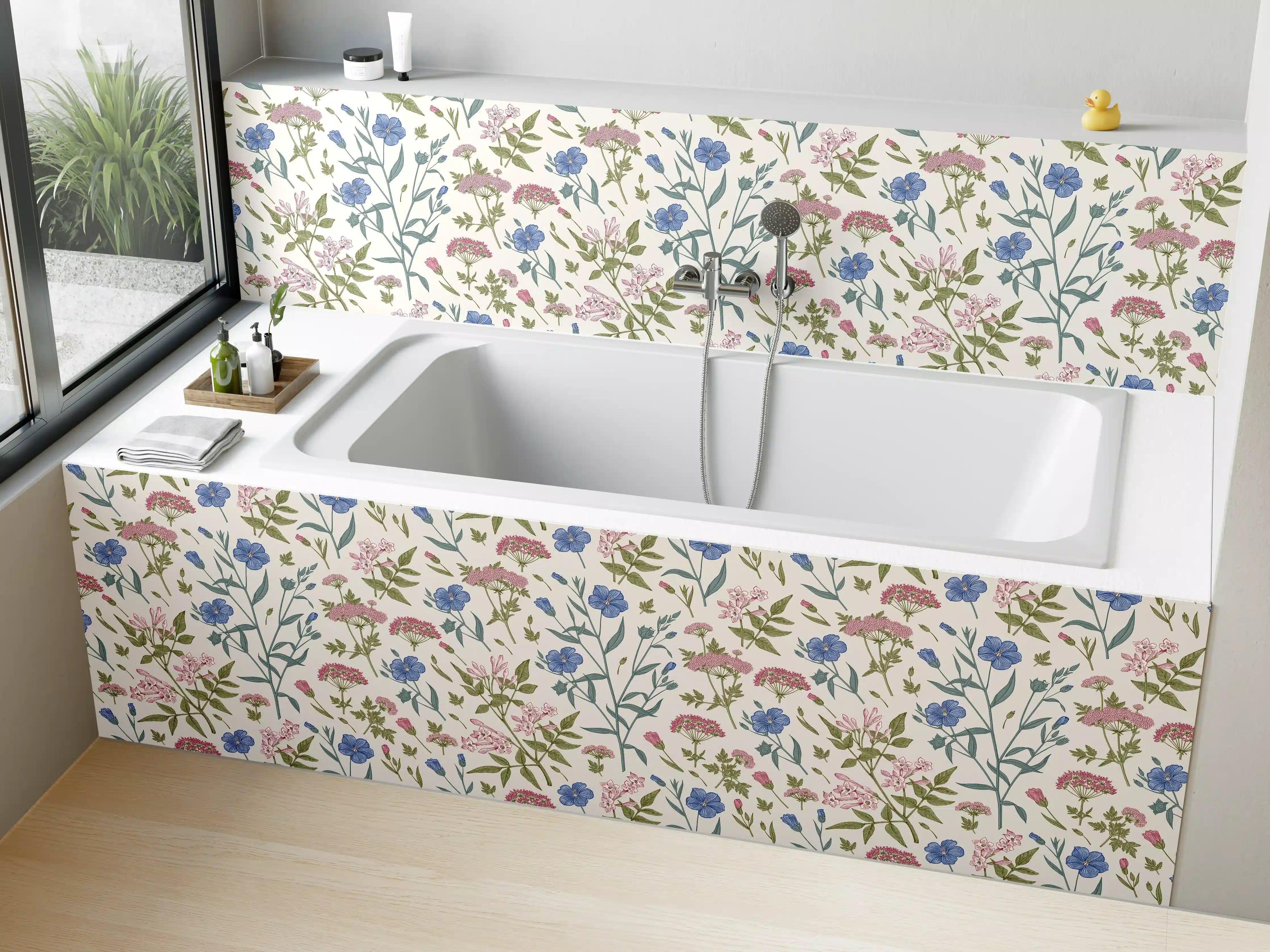 Badewannen-Rückwand - Vintage Pastell-Blumenmuster
