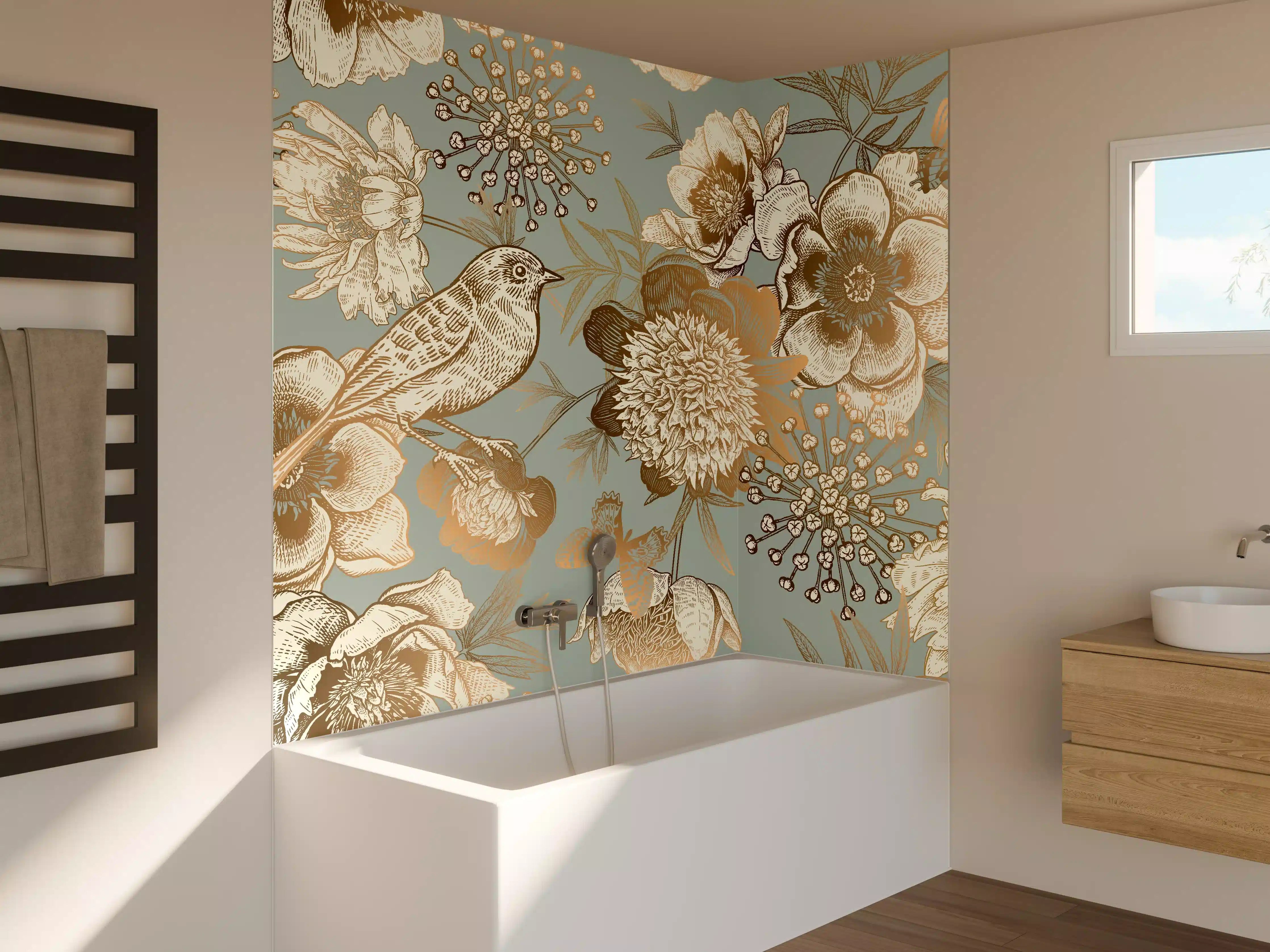 Badewannen-Rückwand - Vintage Pfingstrosen-Muster Beige