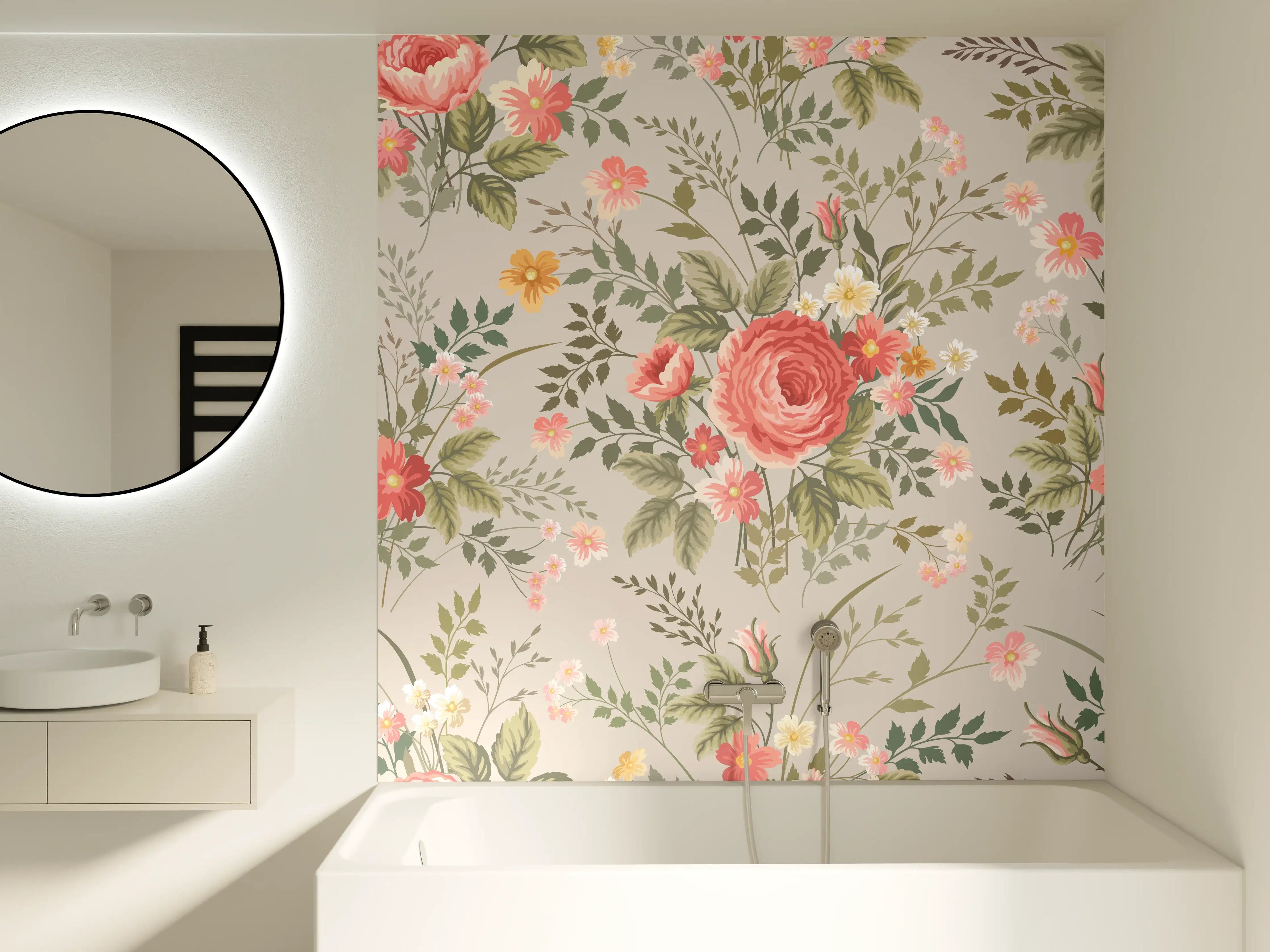 Badewannen-Rückwand - Vintage Pfirsich-Blumenmuster