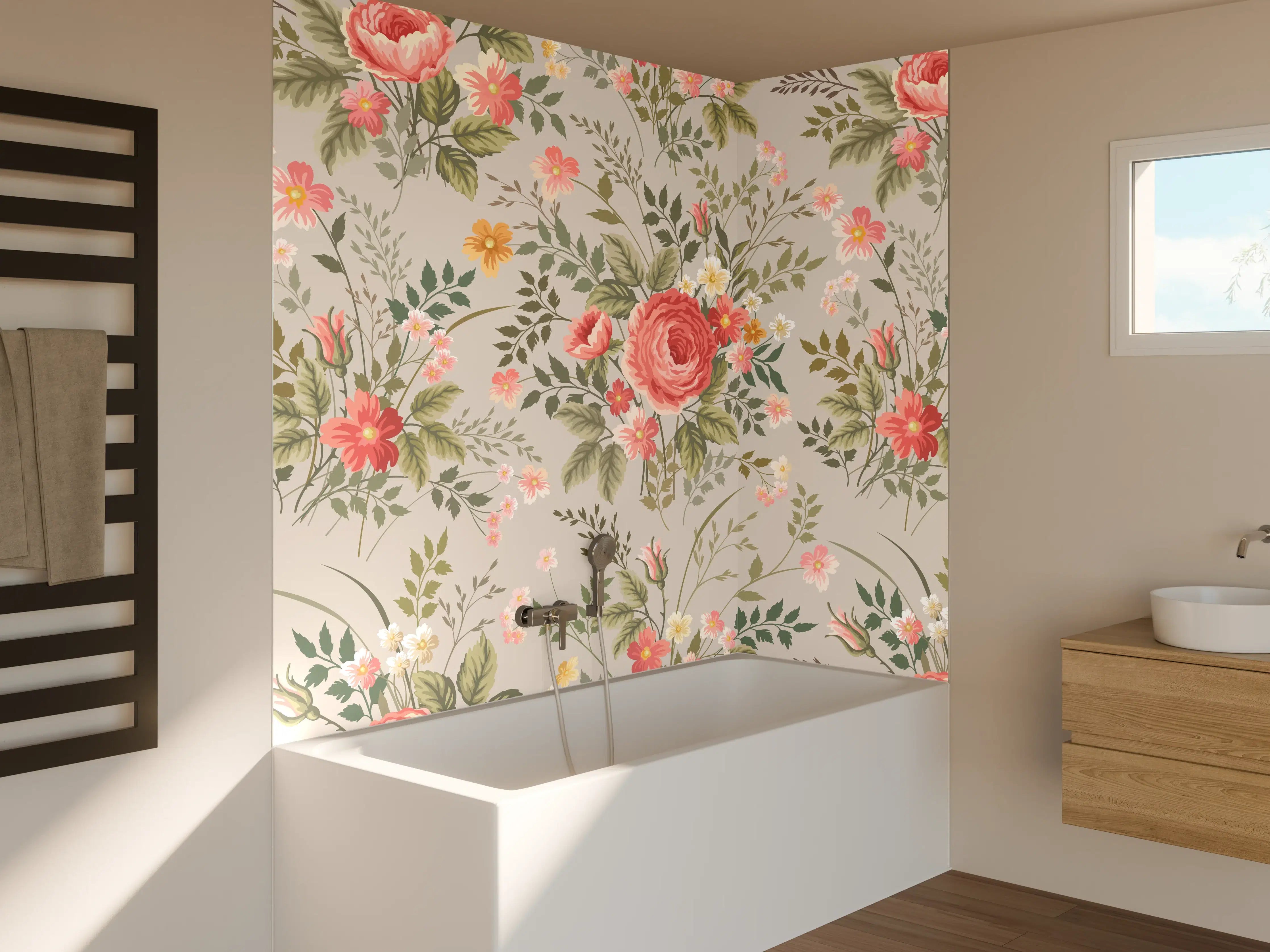 Badewannen-Rückwand - Vintage Pfirsich-Blumenmuster