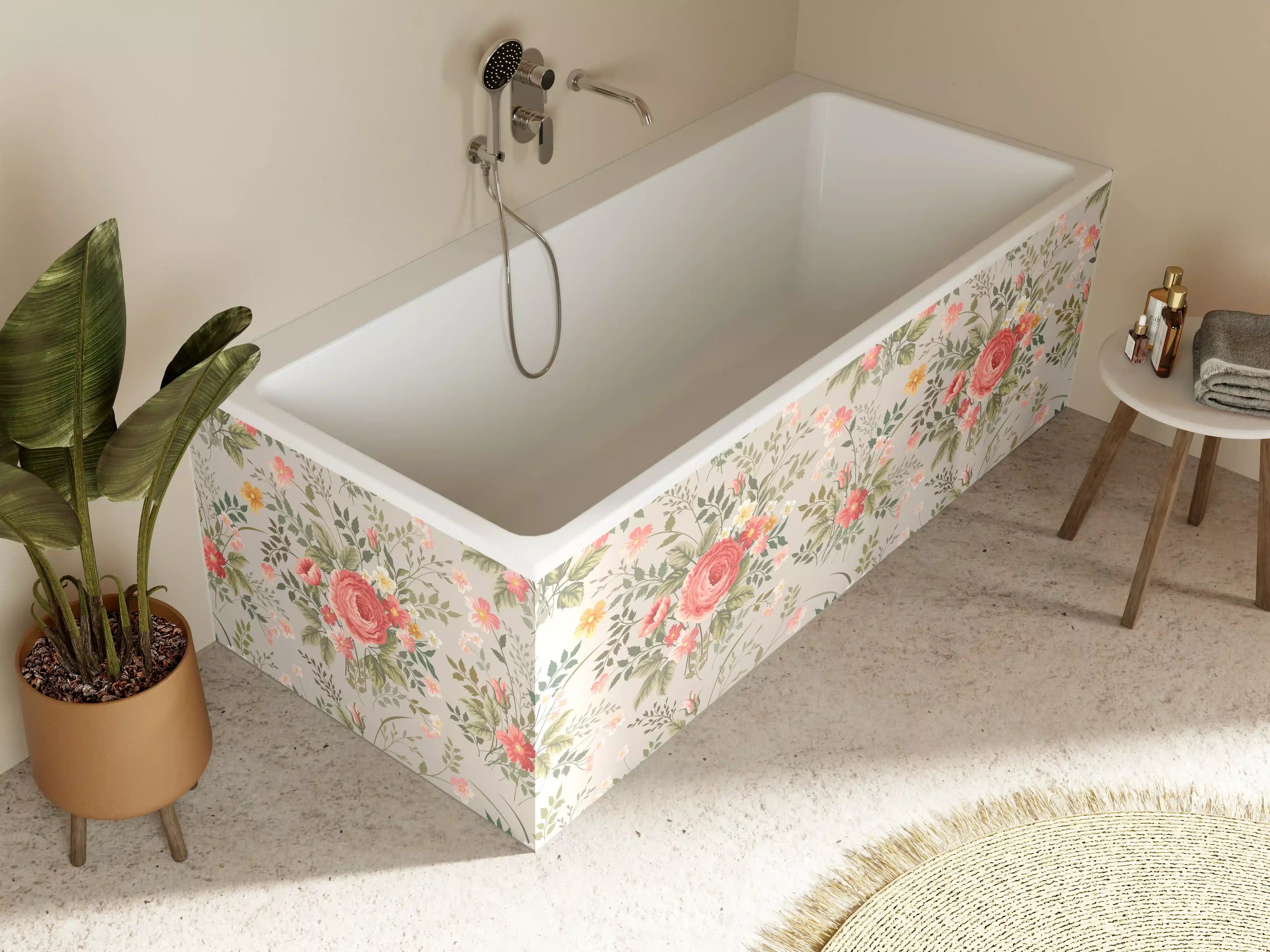 Badewannen-Rückwand - Vintage Pfirsich-Blumenmuster