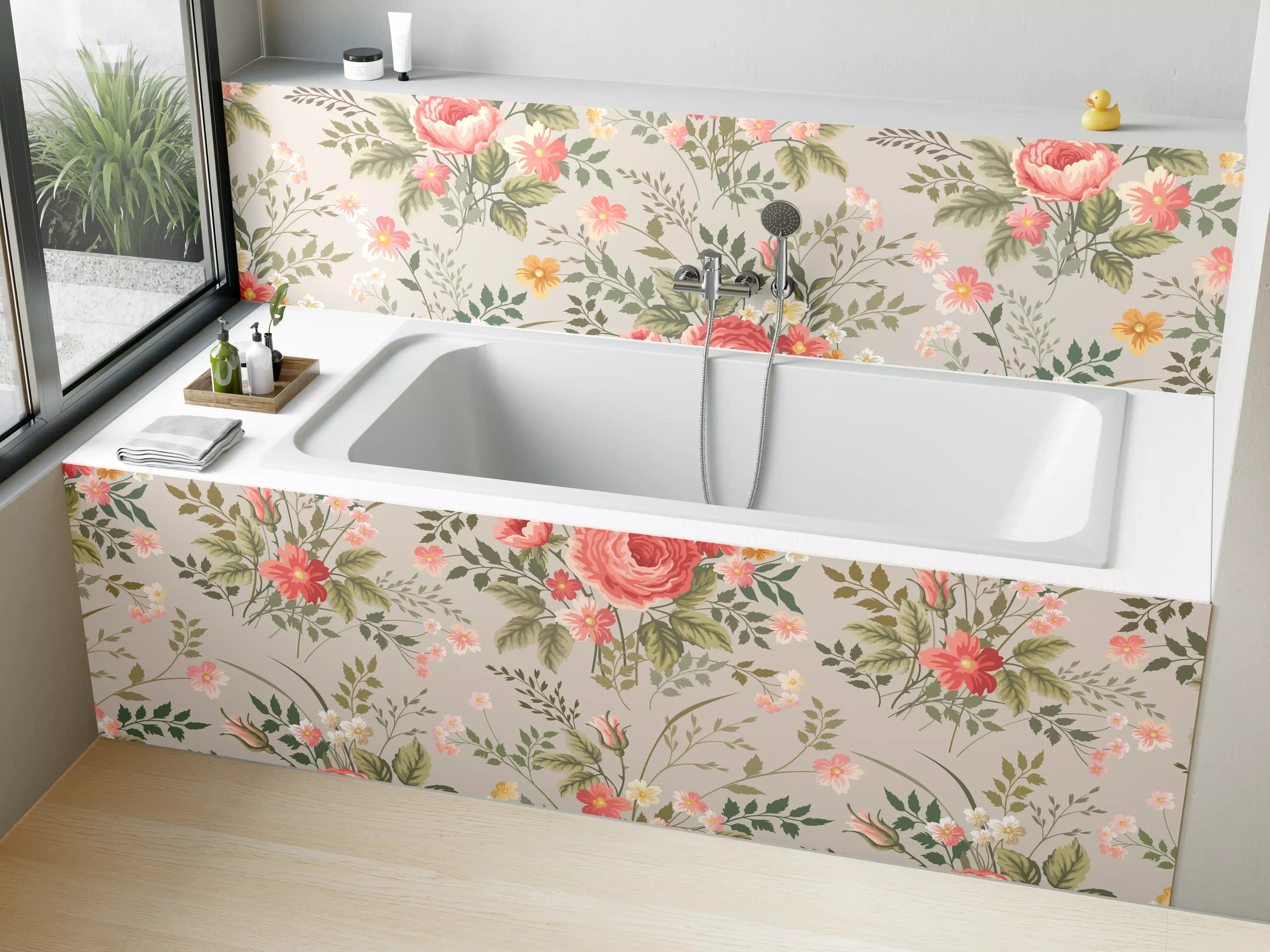 Badewannen-Rückwand - Vintage Pfirsich-Blumenmuster