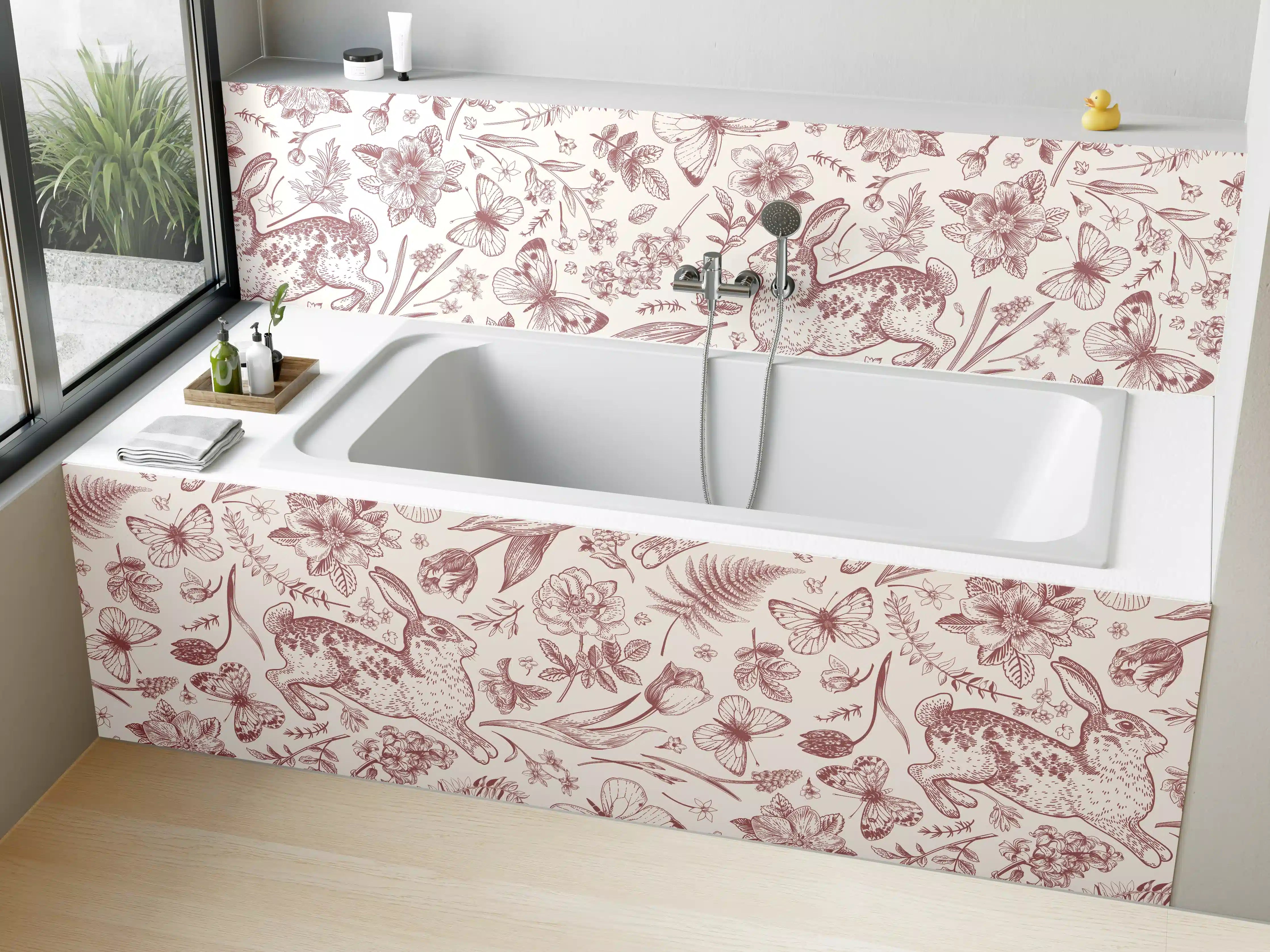Badewannen-Rückwand - Vintage Rosa Blumenmuster