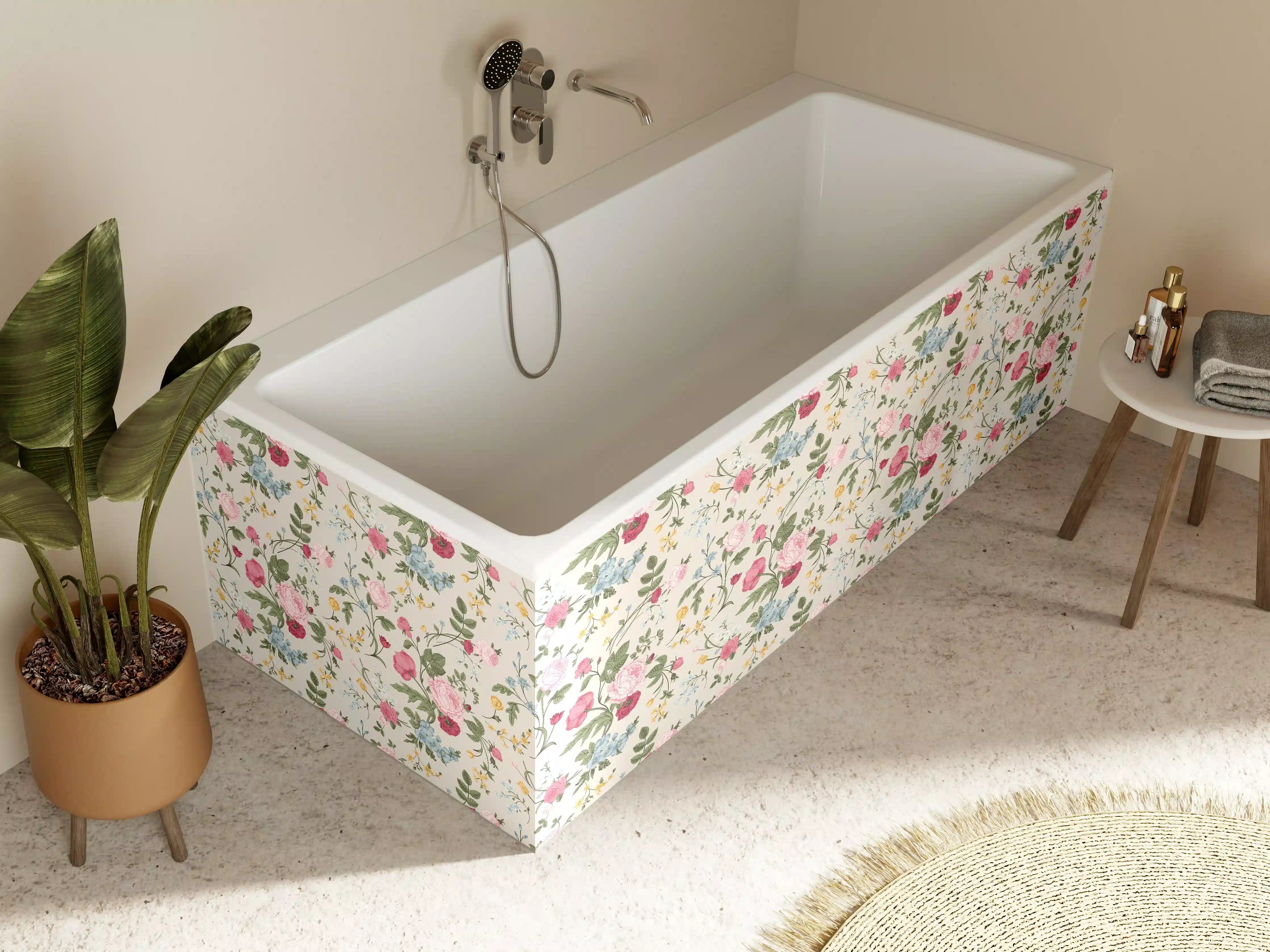 Badewannen-Rückwand - Vintage Rosenmuster Rosa-Beige