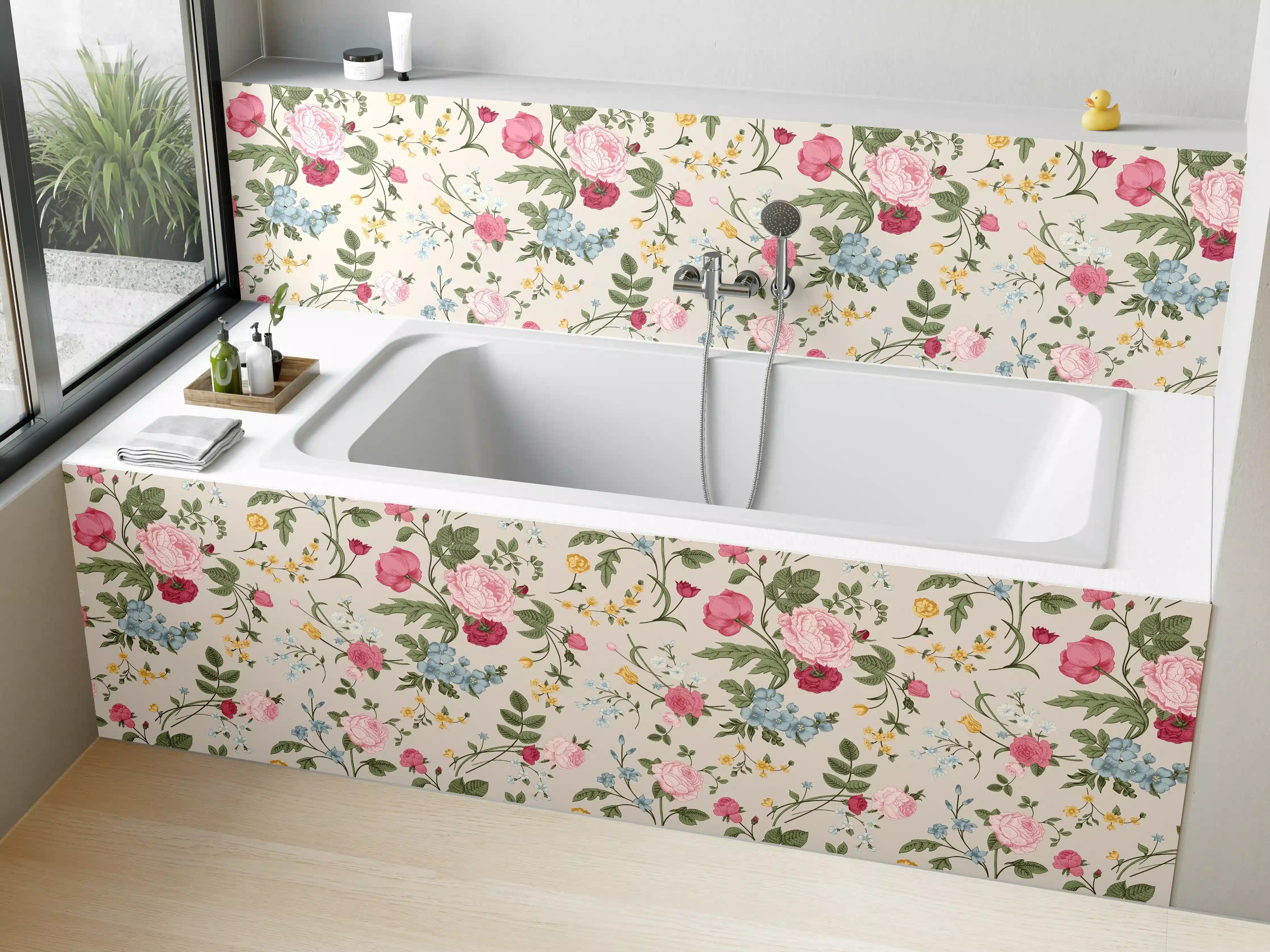 Badewannen-Rückwand - Vintage Rosenmuster Rosa-Beige