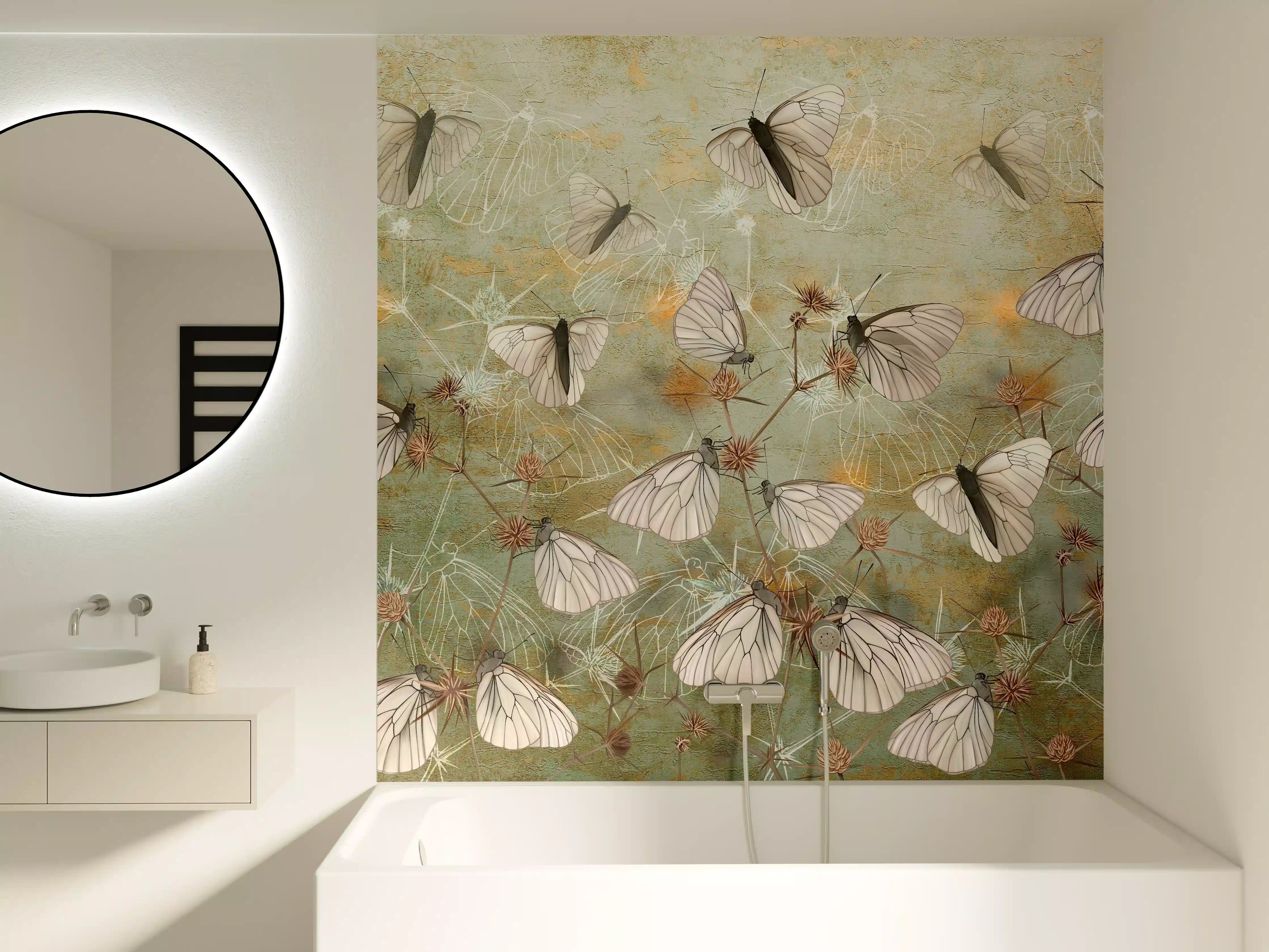 Badewannen-Rückwand - Vintage Schmetterling - Zeichnung