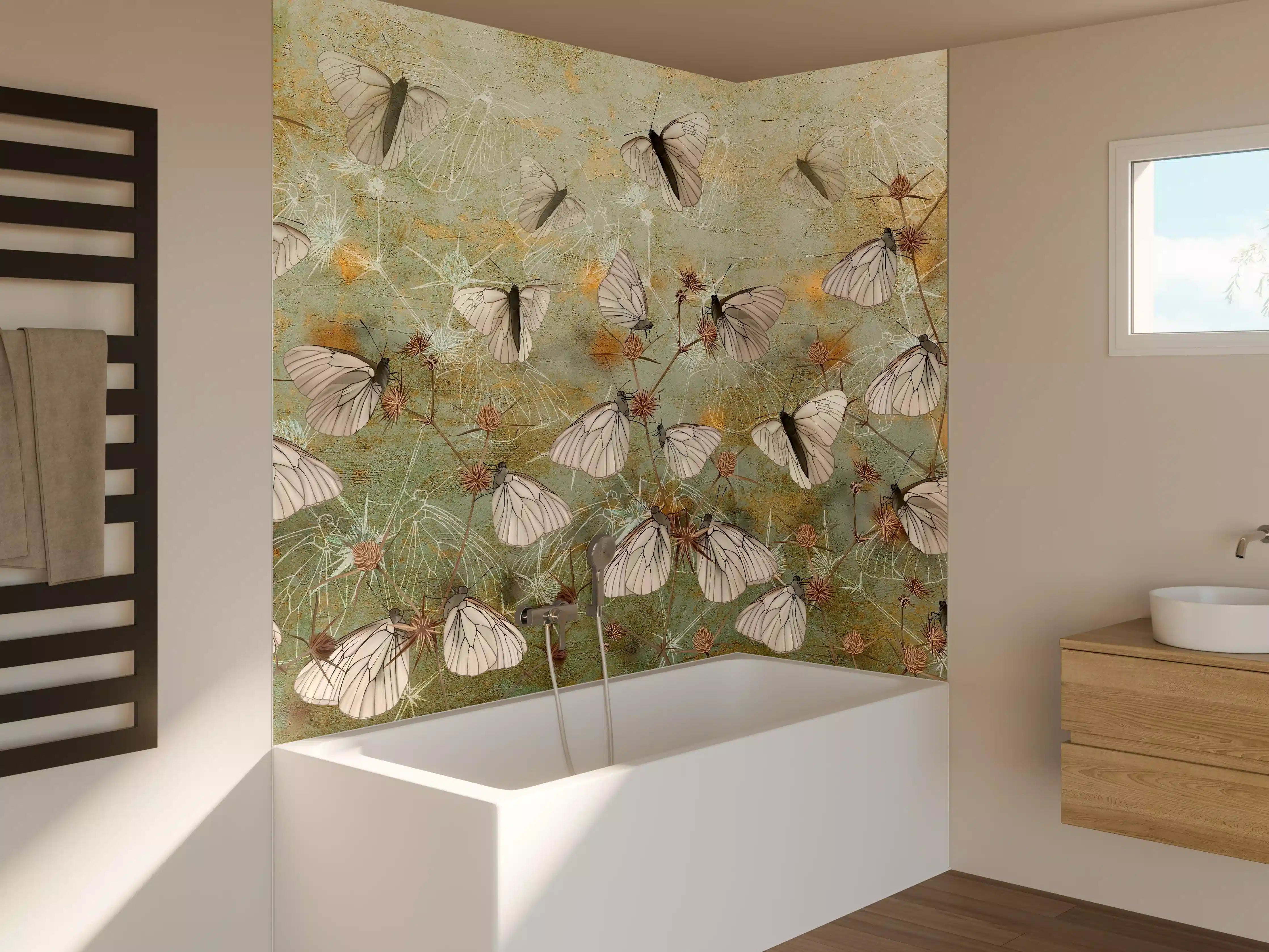 Badewannen-Rückwand - Vintage Schmetterling - Zeichnung